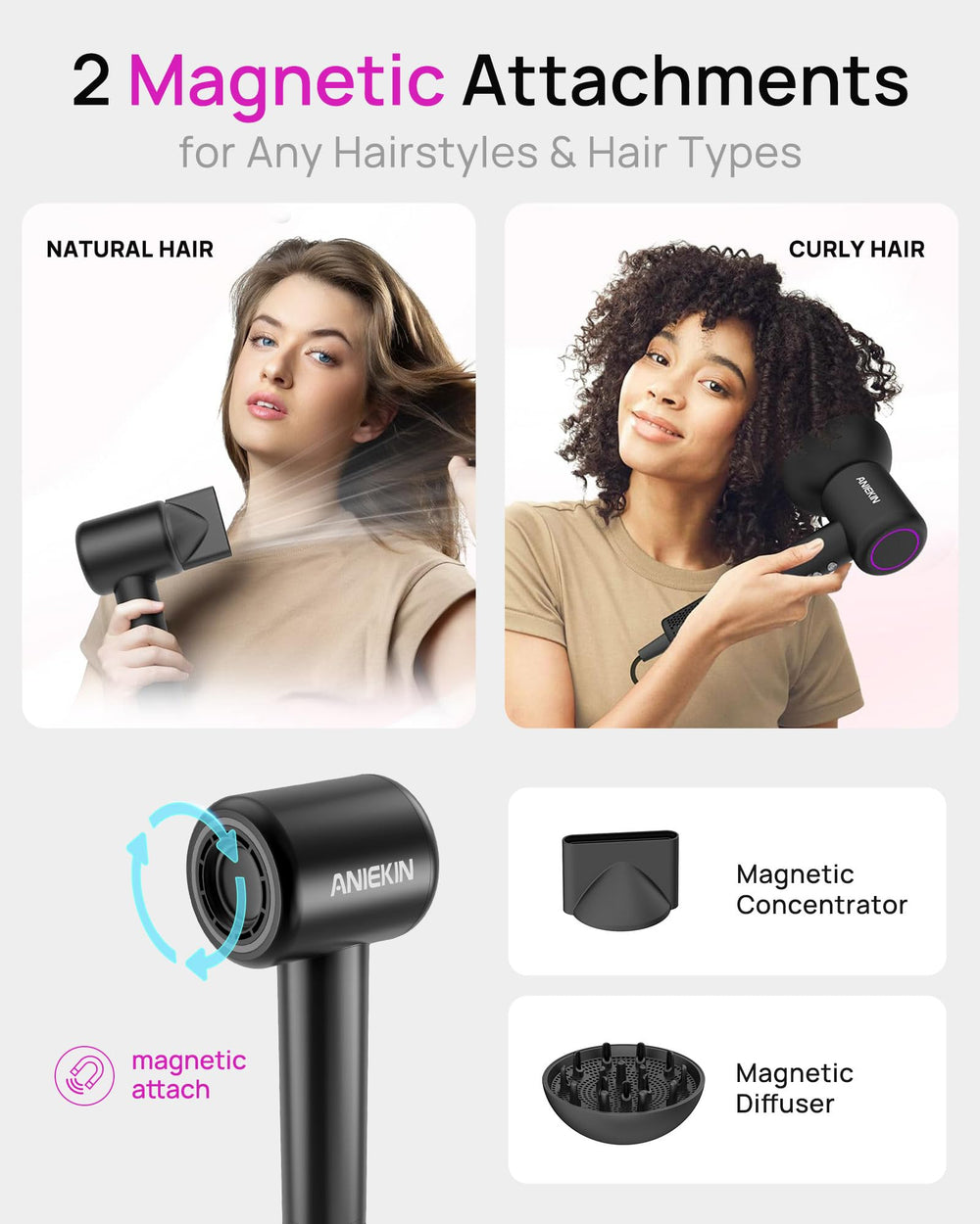 Lightweight ANIEKIN hair dryer ideal for travel and on-the-go styling
