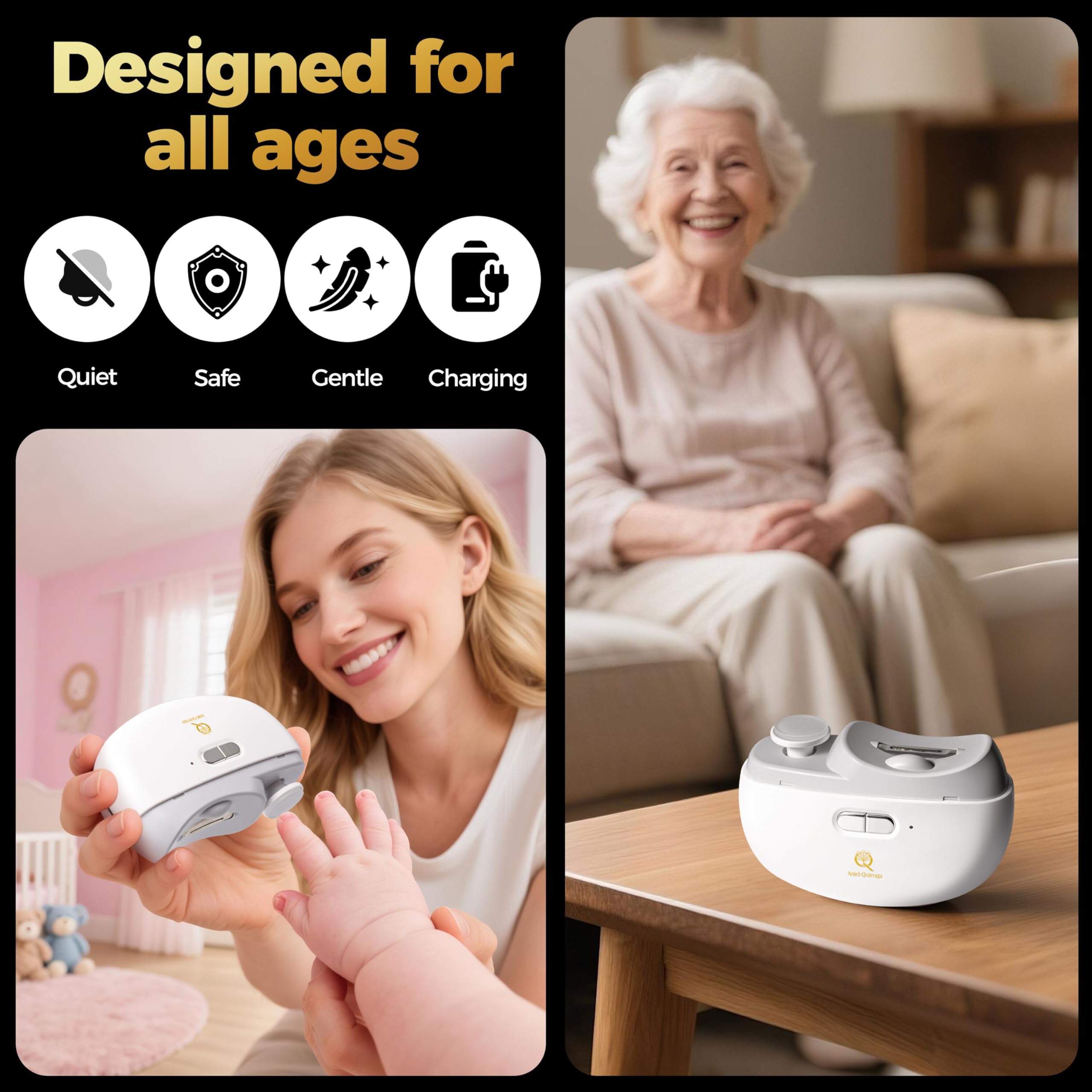 ANIEL-QUIROGA automatic nail clipper side view highlights compact travel-friendly design.