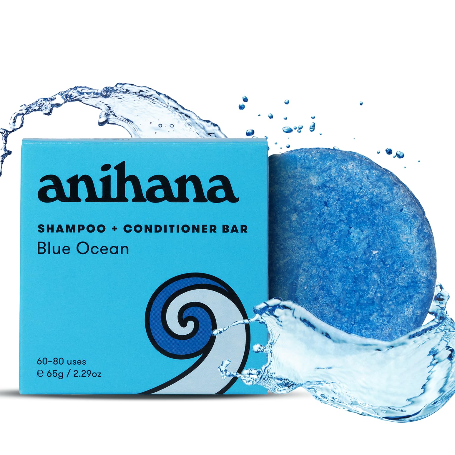 ANIHANA barra shampoo acondicionador azul océano para cabello limpio y fresco