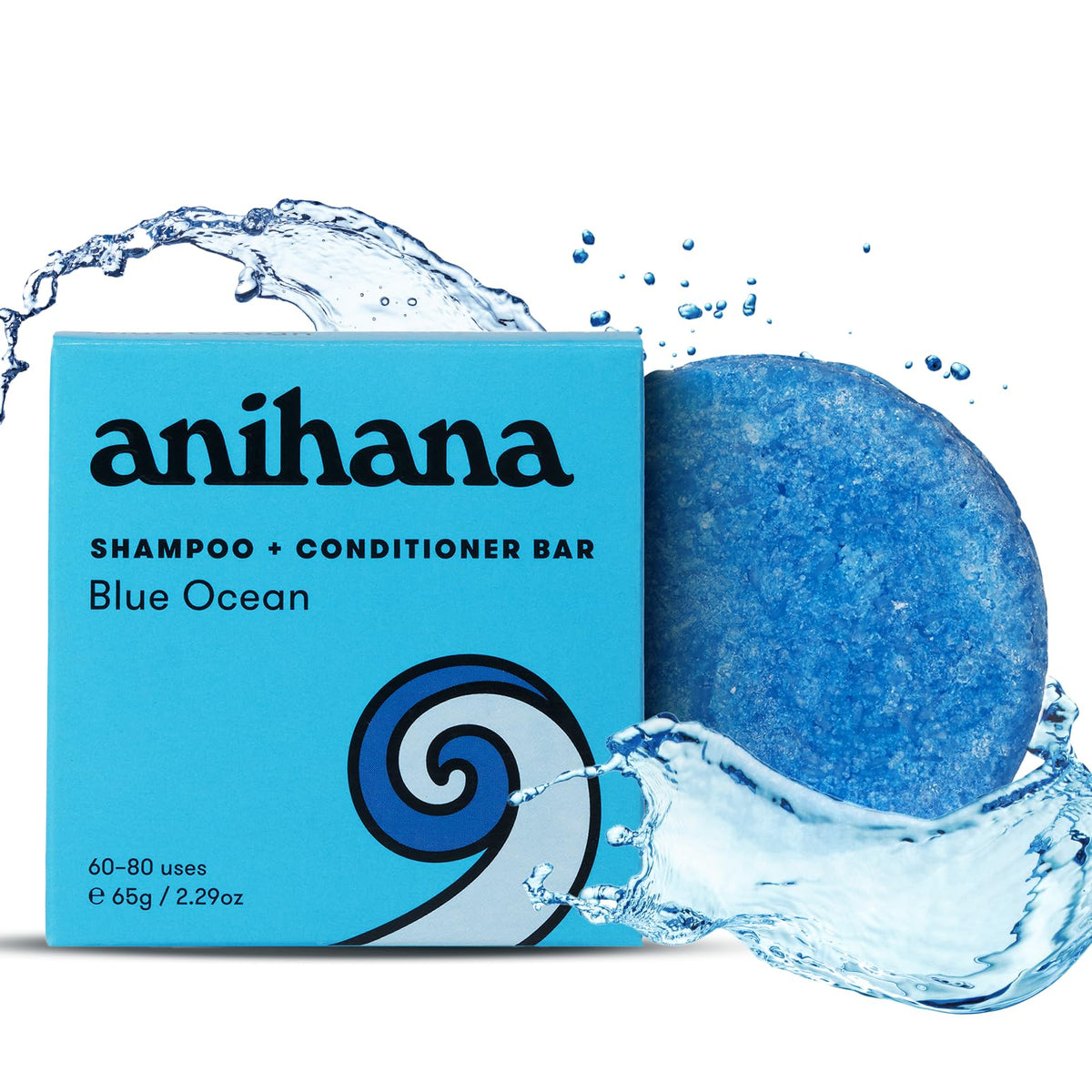 ANIHANA barra shampoo acondicionador azul océano para cabello limpio y fresco