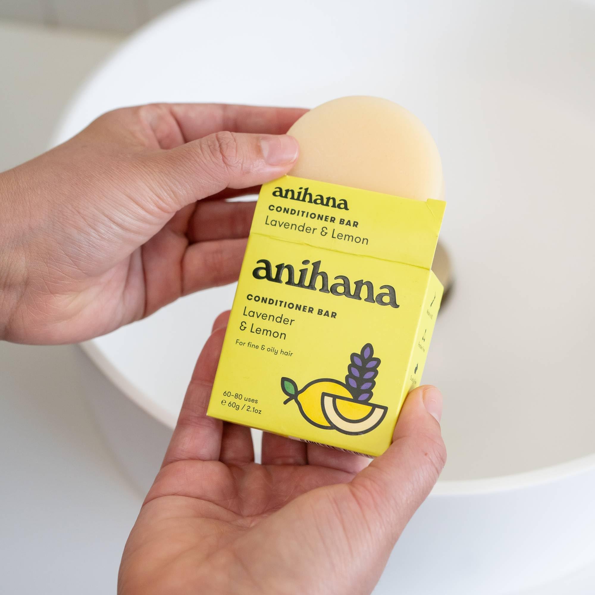 ANIHANA condicionador-bar ingredientes naturales lavanda limon cuidan cabello sin silicona.