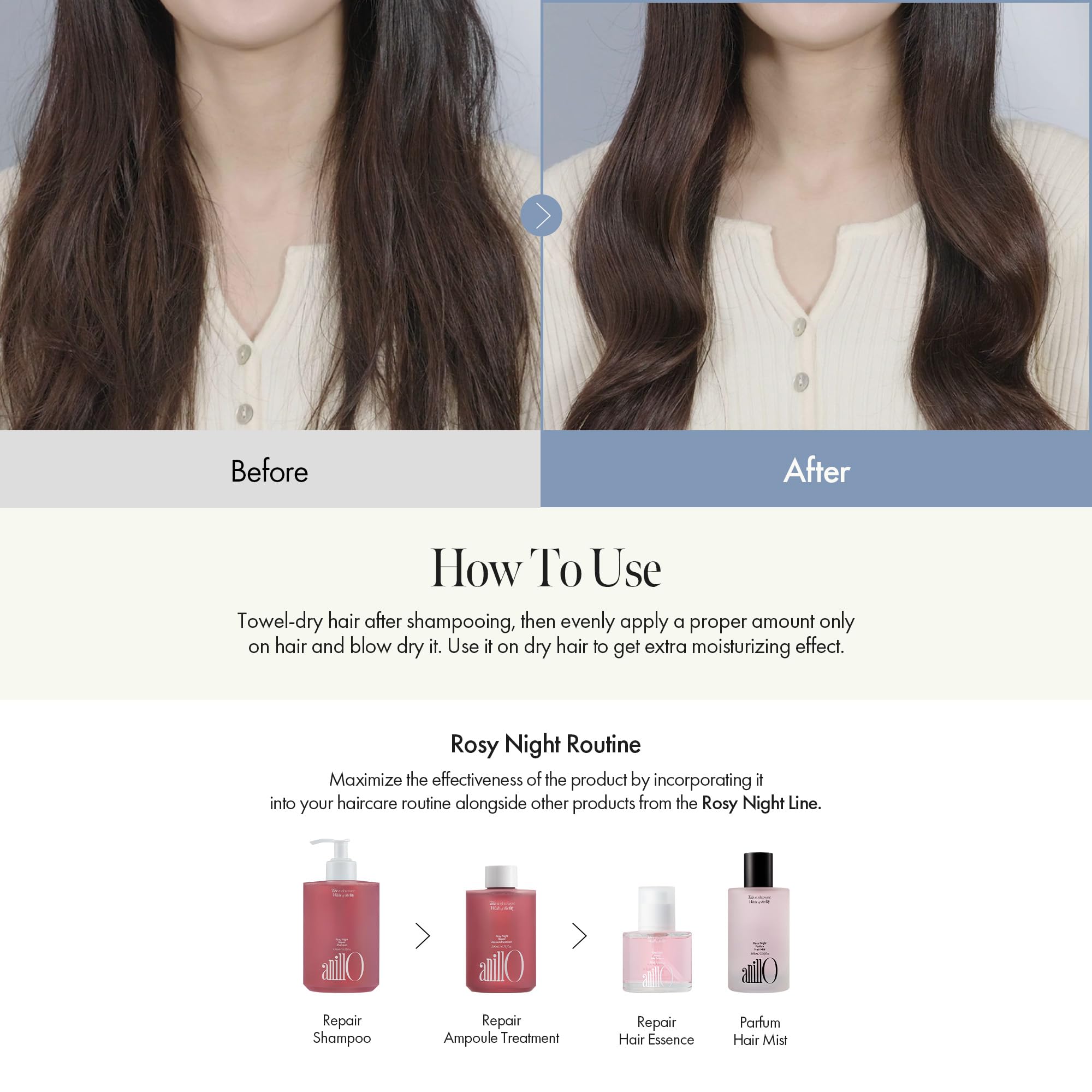 ANILLO Rosy Night Repair: ingrediente de rosa mosqueta para nutrición capilar.