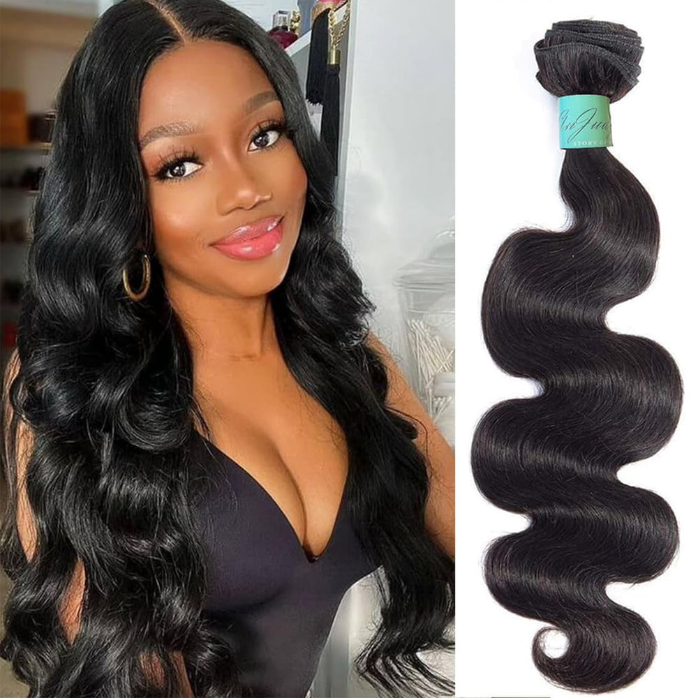 AnJudyReid 12A body wave bundle 20 inch front view with smooth, natural shine