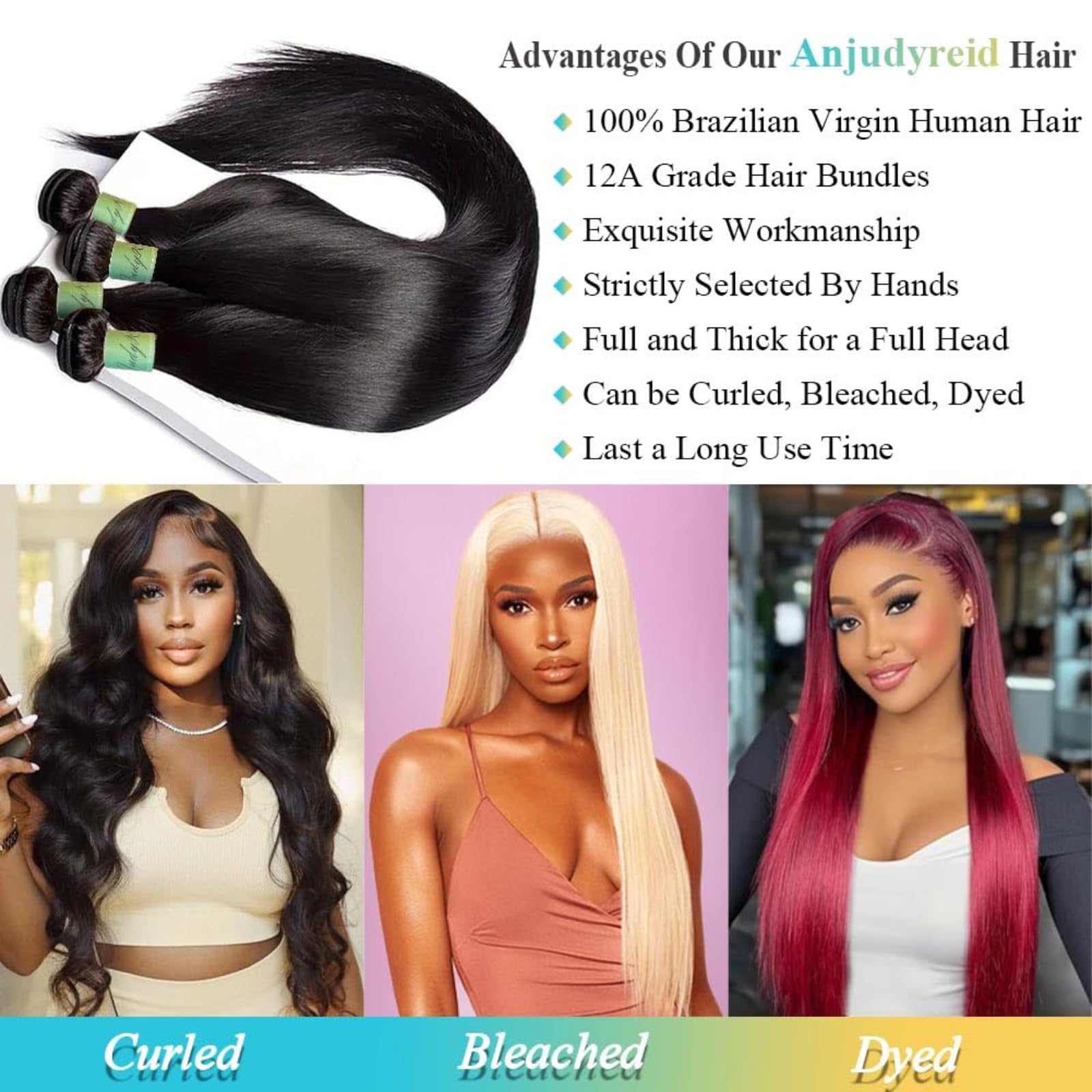 AnJudyReid heat-friendly straight bundles suitable for curling or straightening