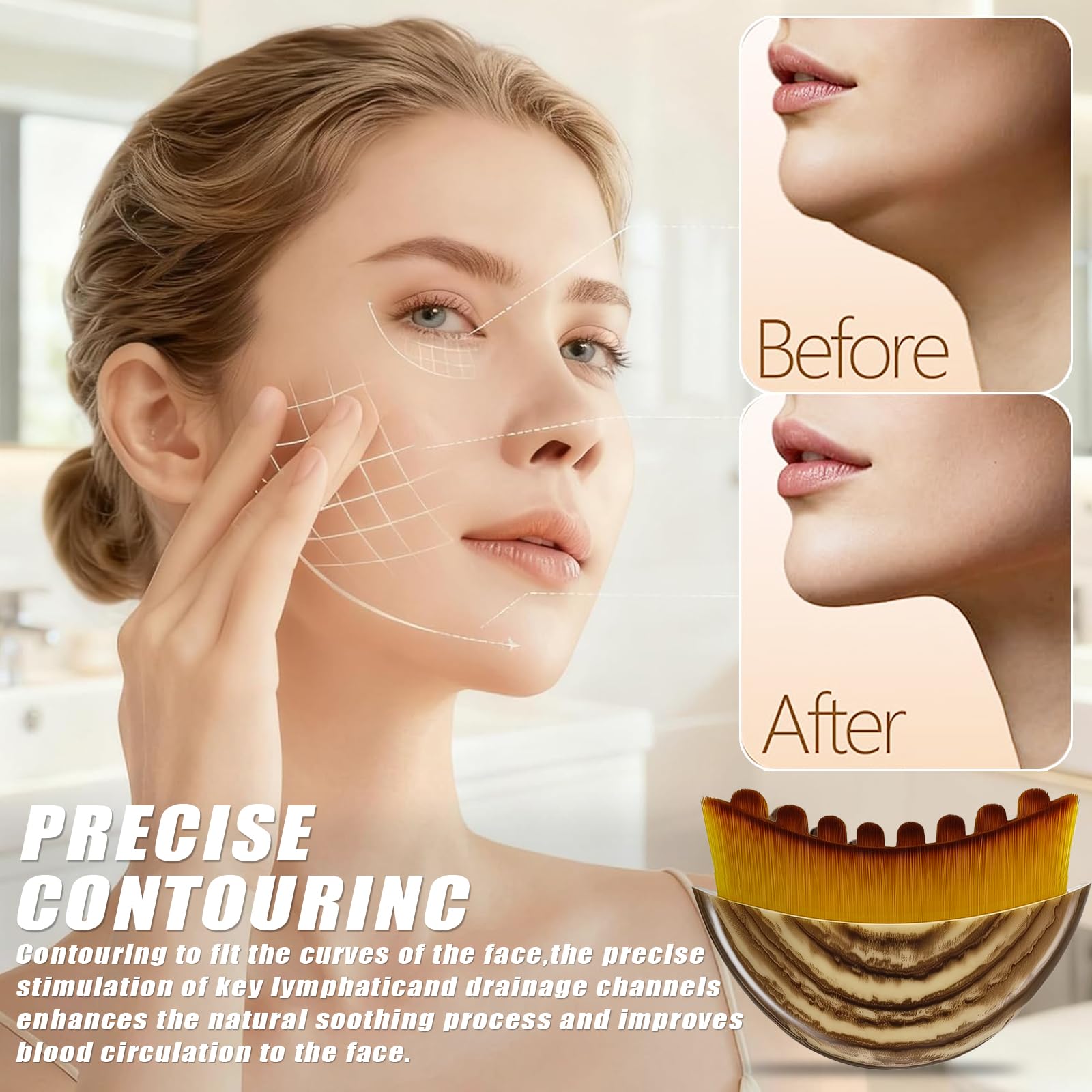ANKEVIN Lymphatic Contour Face Brush 30mm arched bristles follow facial contours