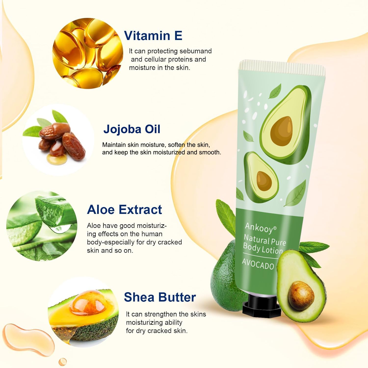 Loción ANKOOY con Vitamina E para piel suave y flexible.