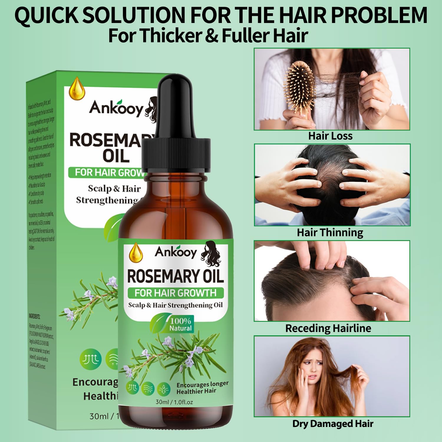 ANKOOY Rosemary Oil shine finish to enhance natural hair luster.