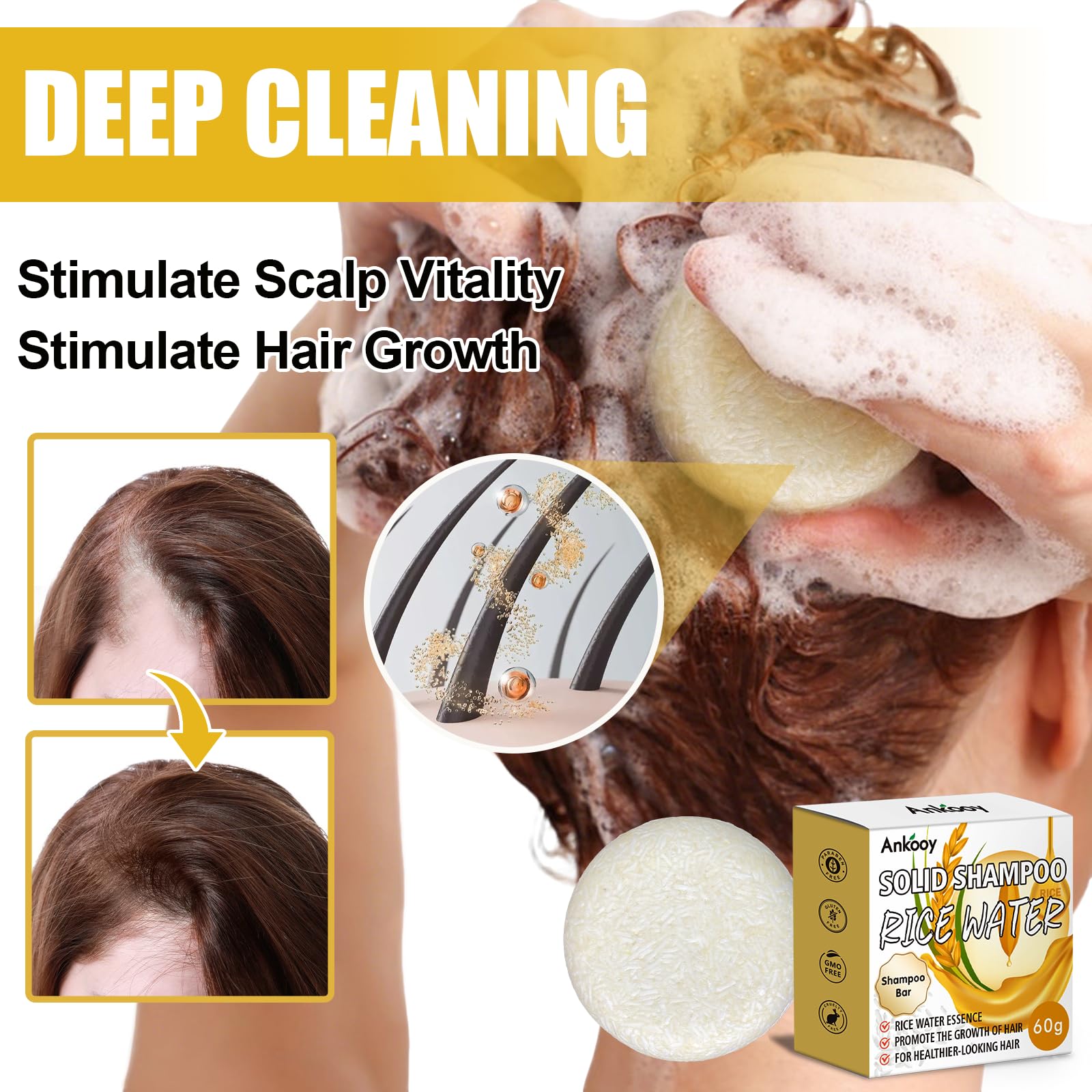ANKOOY ingredients image shows rice extract and coconut oil for scalp nourishment.