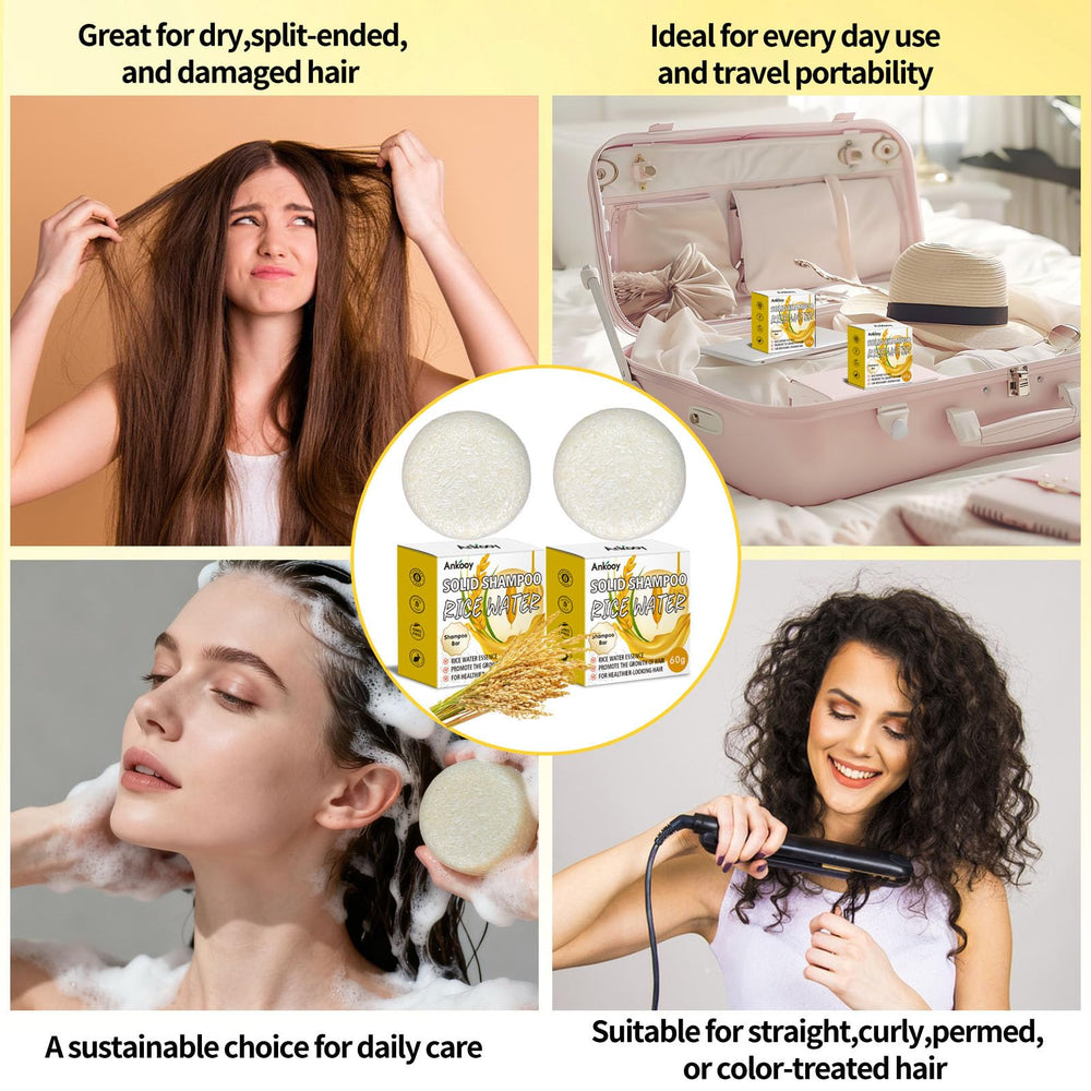 ANKOOY Rice Water Shampoo Bar visually demonstrates dirt removal and deep cleansing.