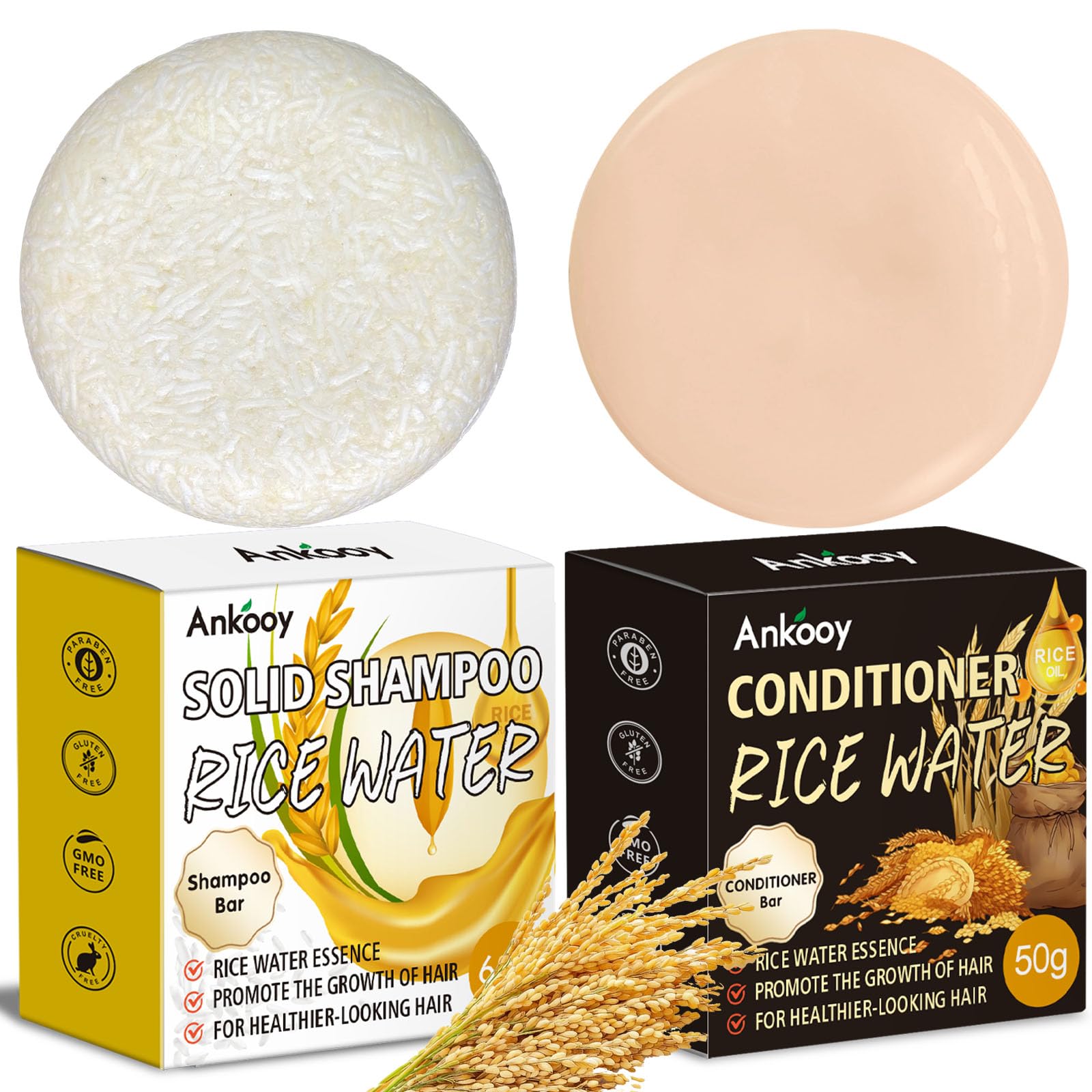 ANKOOY rice water shampoo bottle nourishes scalp for fuller hair.
