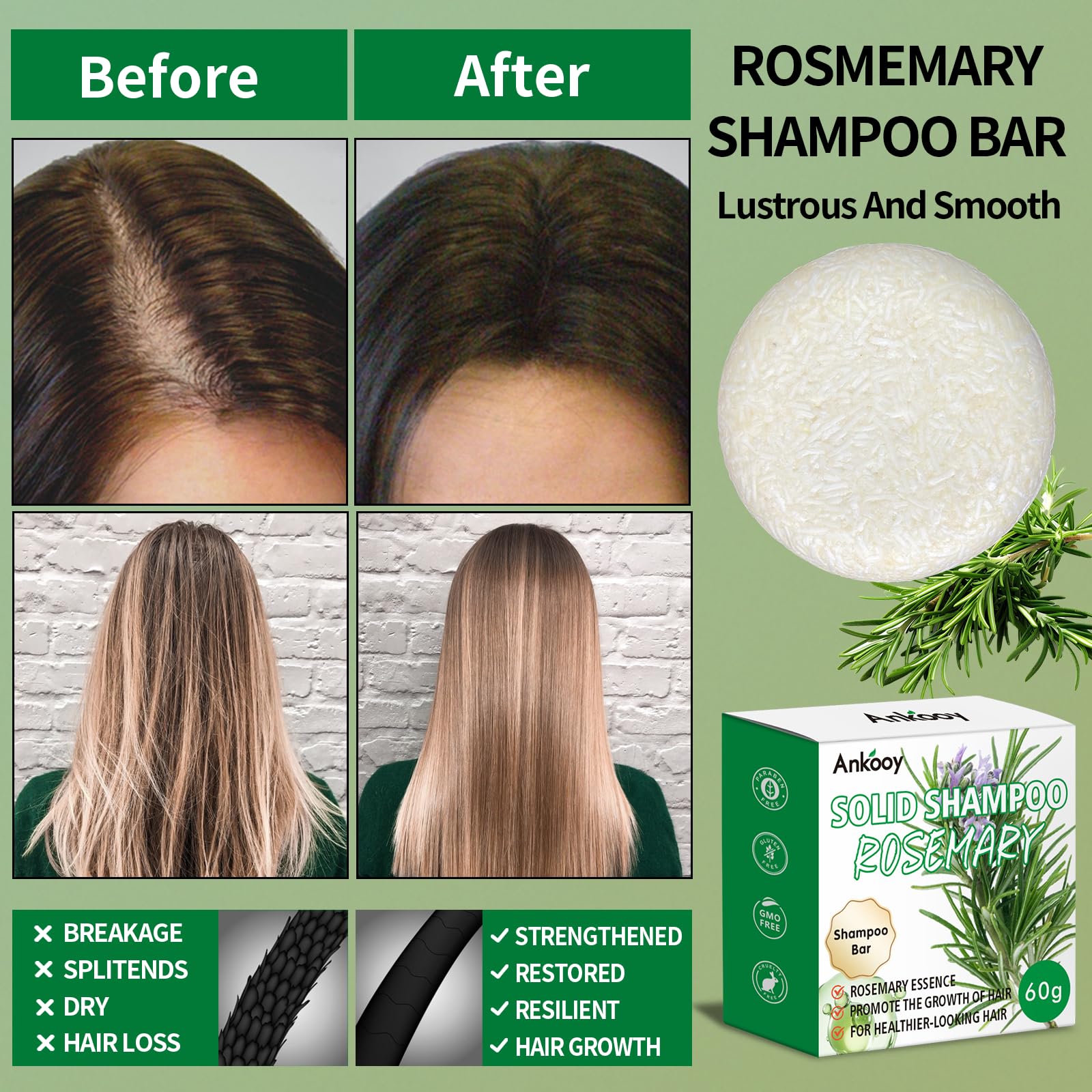ANKOOY shampoo bar for thinning hair demonstrates added body and volume.