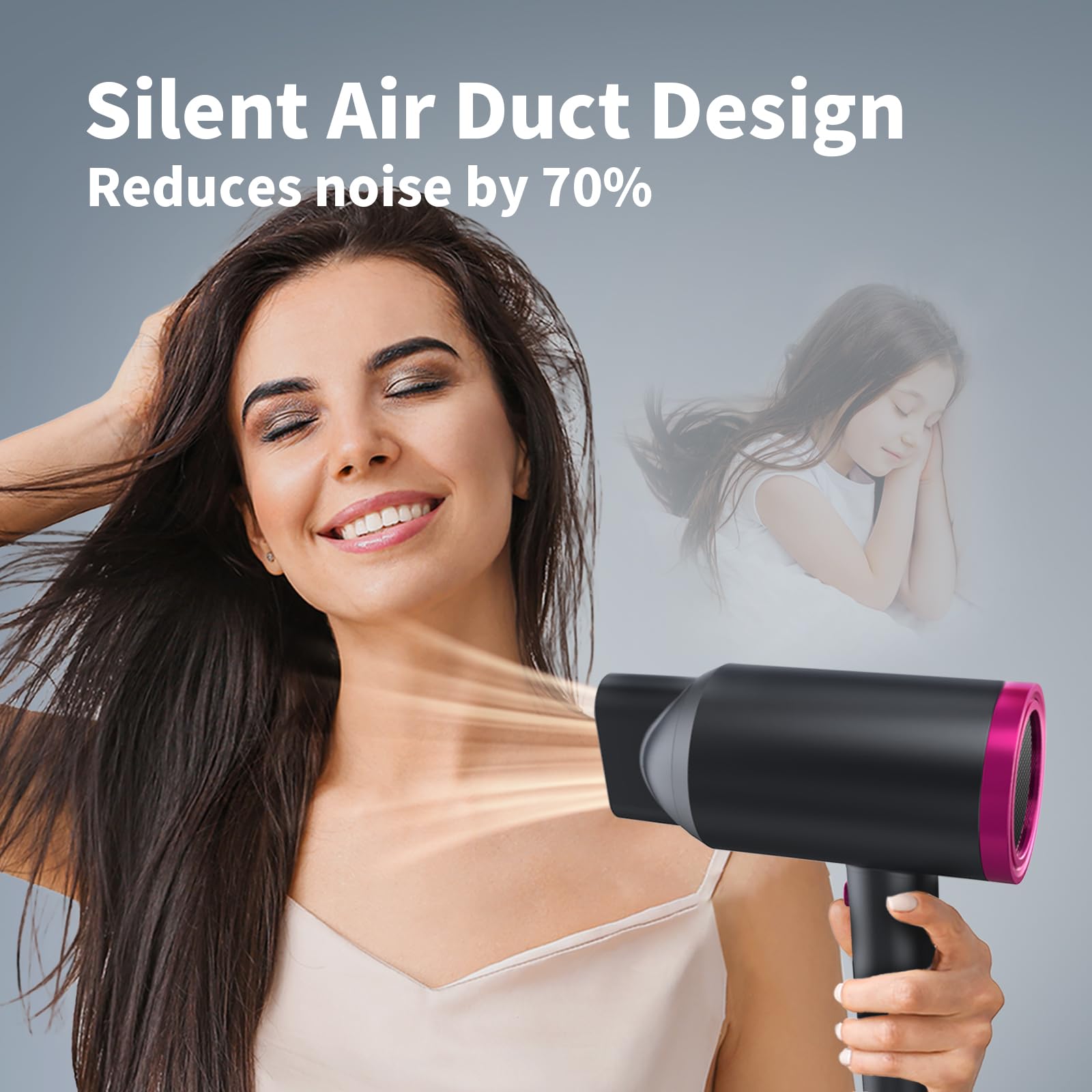 ANNE BETTY Ionic Hair Dryer packaging highlights 1800W power and attachments