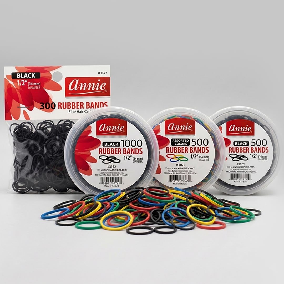 Annie 1000 black mini bands in a travel kit for on-the-go styles