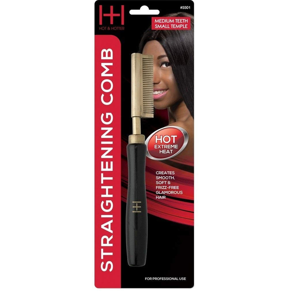 Annie Hot & Hotter thermal straightening comb with gold finish gliding smoothly through hair for a polished look.