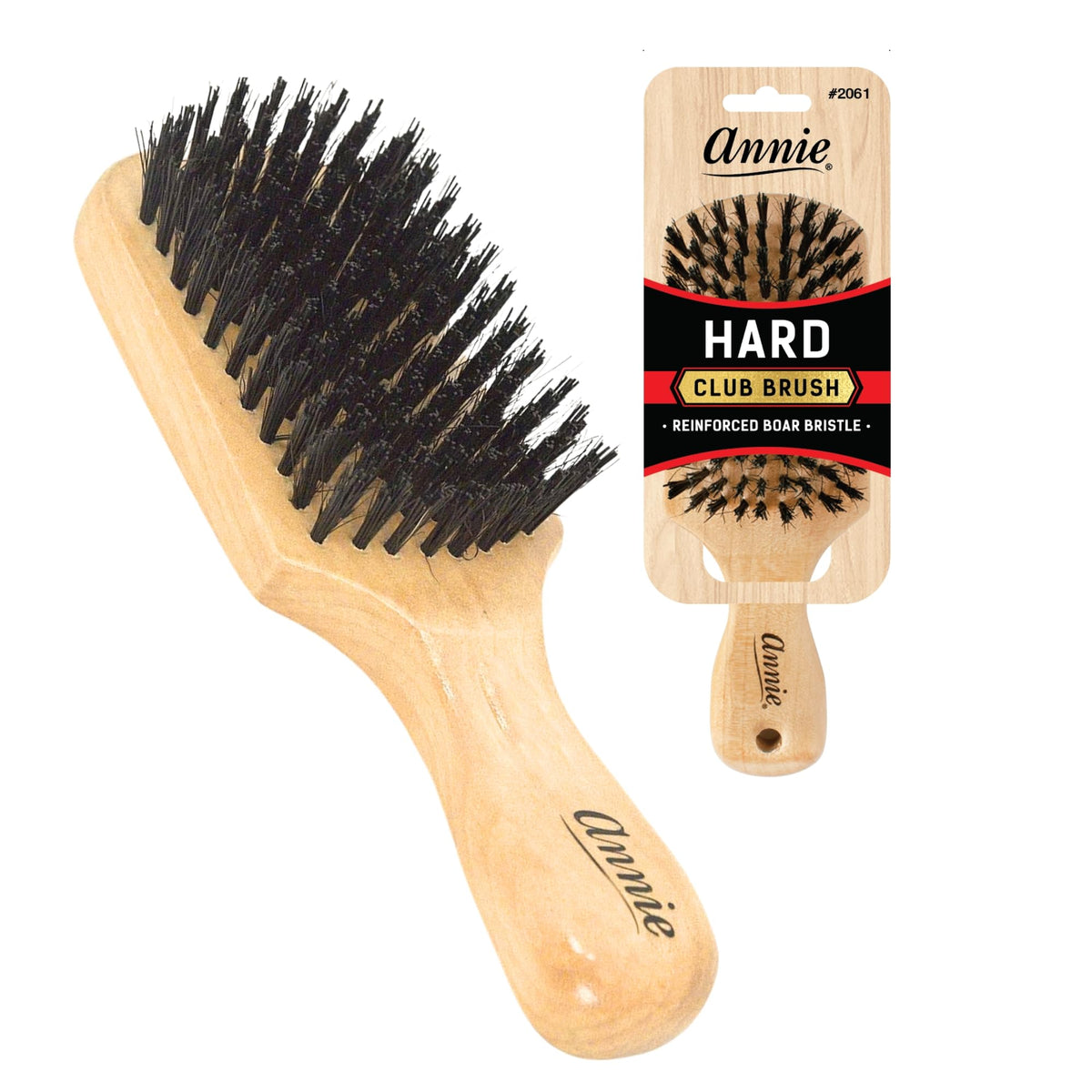Annie Natural Boar Bristle Hard Club Brush reinforced bristles close-up for detangling.