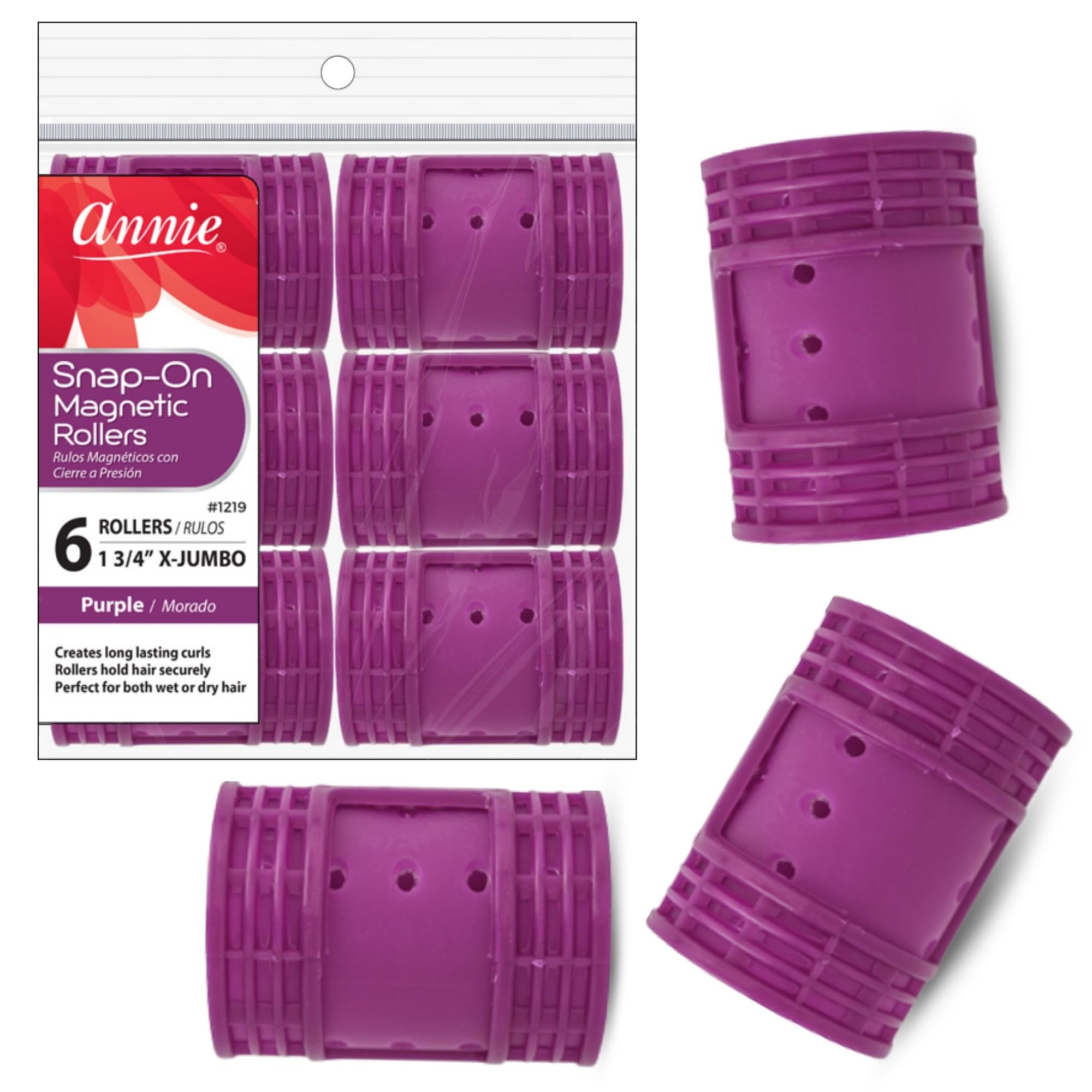 Annie Snap-On magnetic hair rollers with locking hood for secure overnight styling.