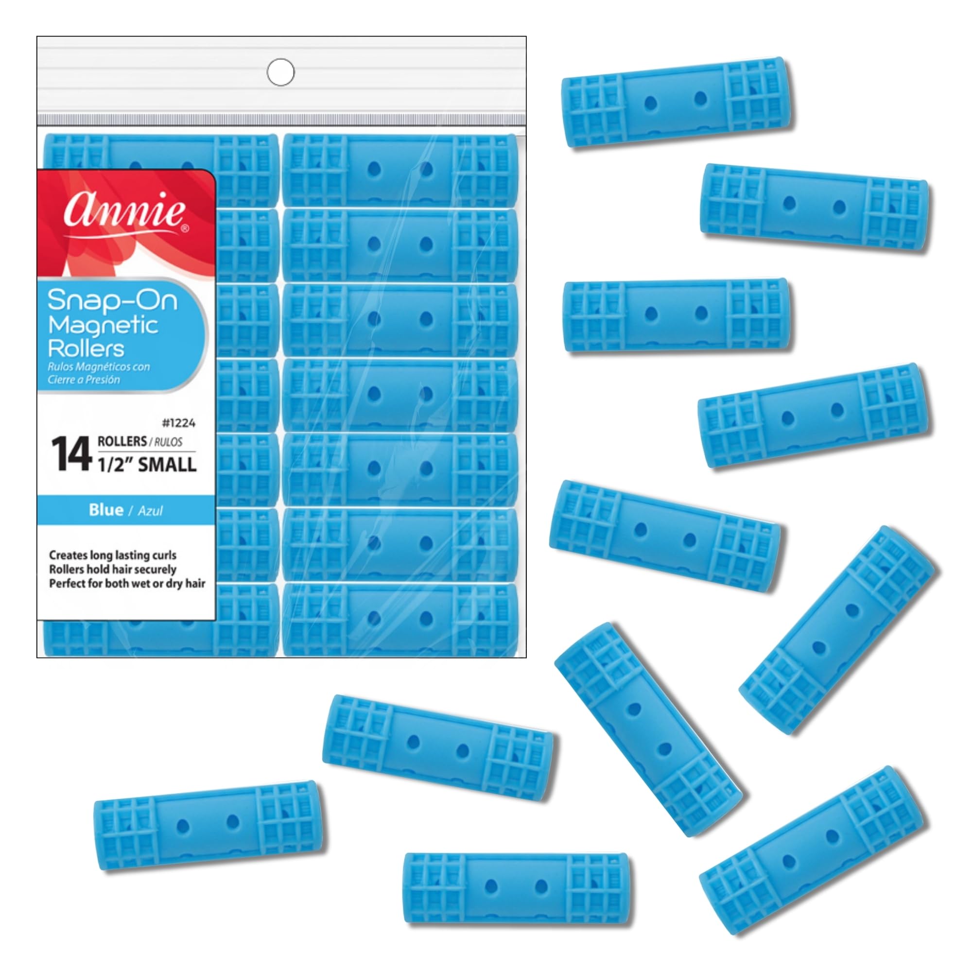 Annie Snap-On rollers blue pack for secure, pin-free styling