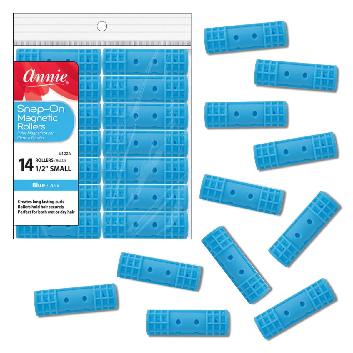 Annie Snap-On rollers blue pack for secure, pin-free styling