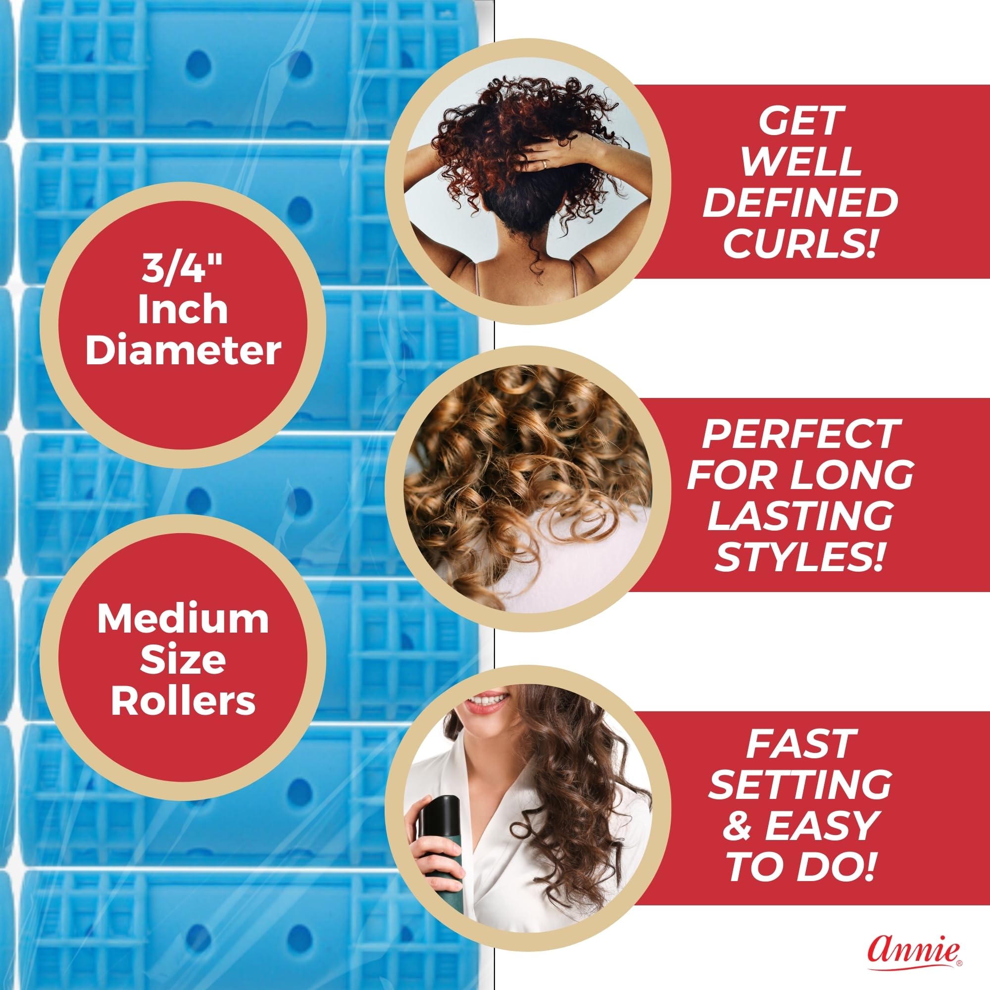 Annie Snap-On rollers in use on short hair and bangs