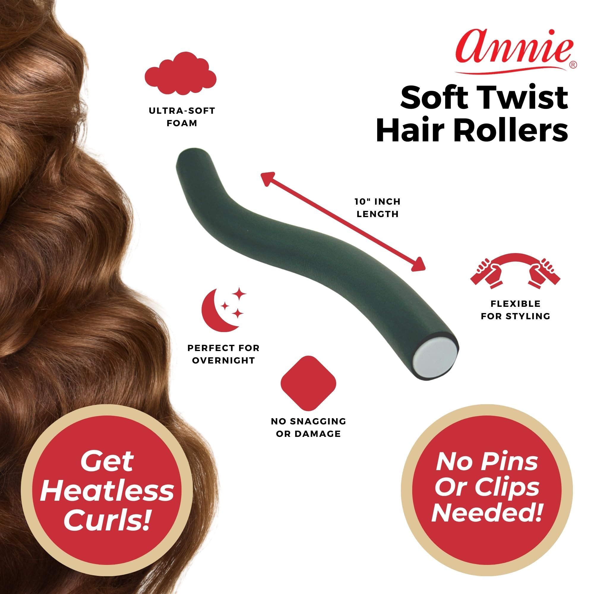 Annie Soft Twist Roller Set in green travel friendly for overnight curls