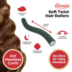 Annie Soft Twist Roller Set in green travel friendly for overnight curls