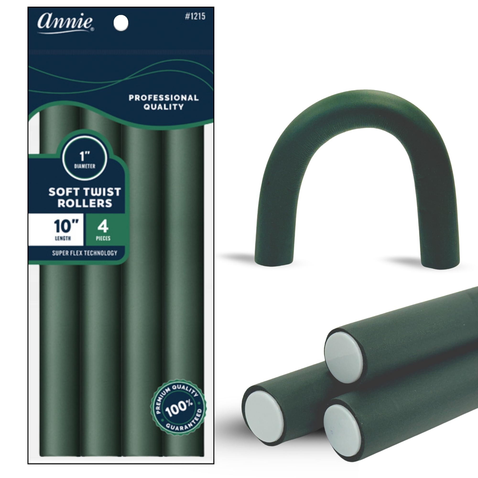 Annie Soft Twist Roller Set in green 1in diameter for heatless curls