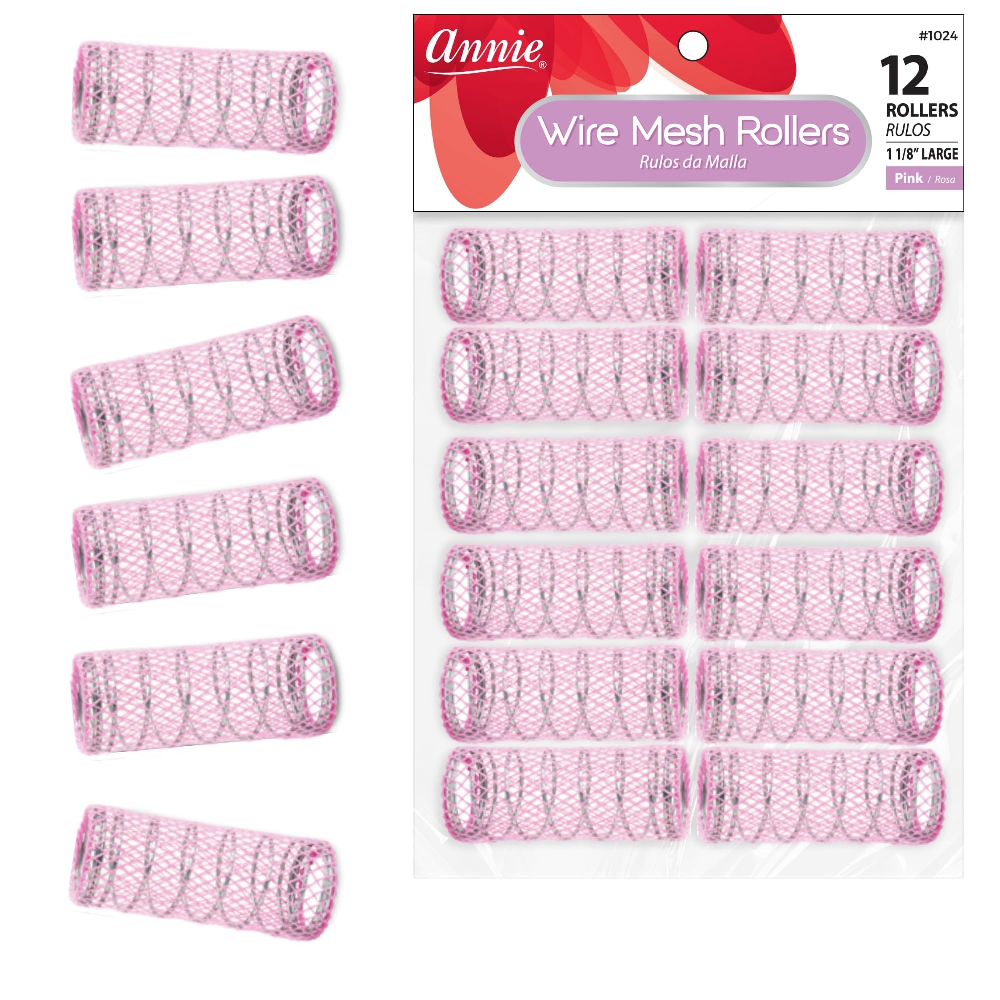 Annie Wire Mesh Rollers large pink in hand for voluminous heatless curls.