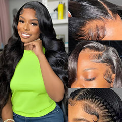 Annione 30-Inch lace-front wig in natural black for seamless daily wear