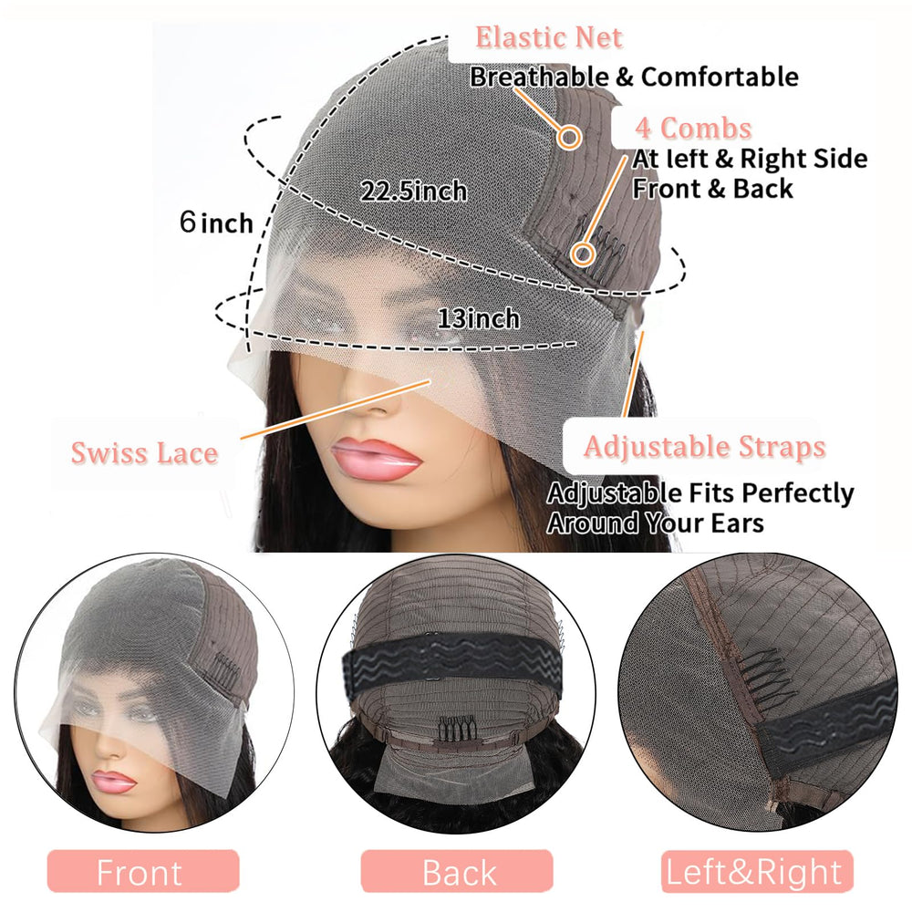 Annione glueless cap with four combs and adjustable straps for secure fit