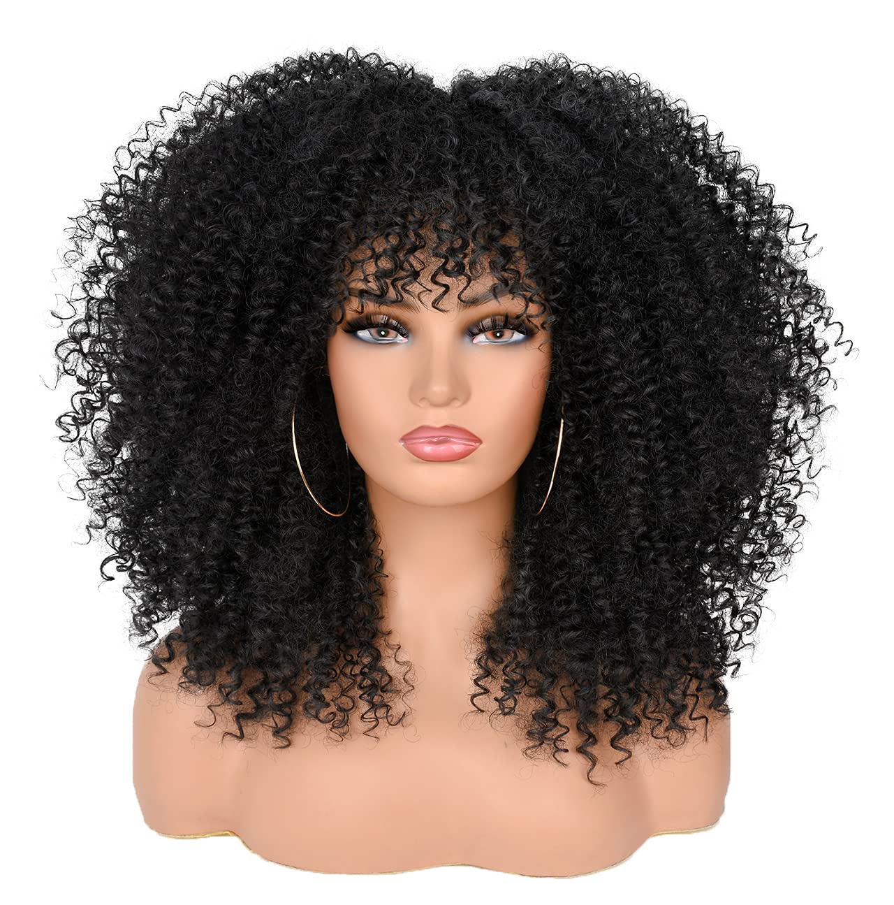 ANNISOUL Curly Wig with Bangs showing natural bangs and voluminous curls for everyday wear