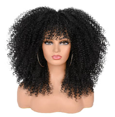 ANNISOUL Curly Wig with Bangs showing natural bangs and voluminous curls for everyday wear