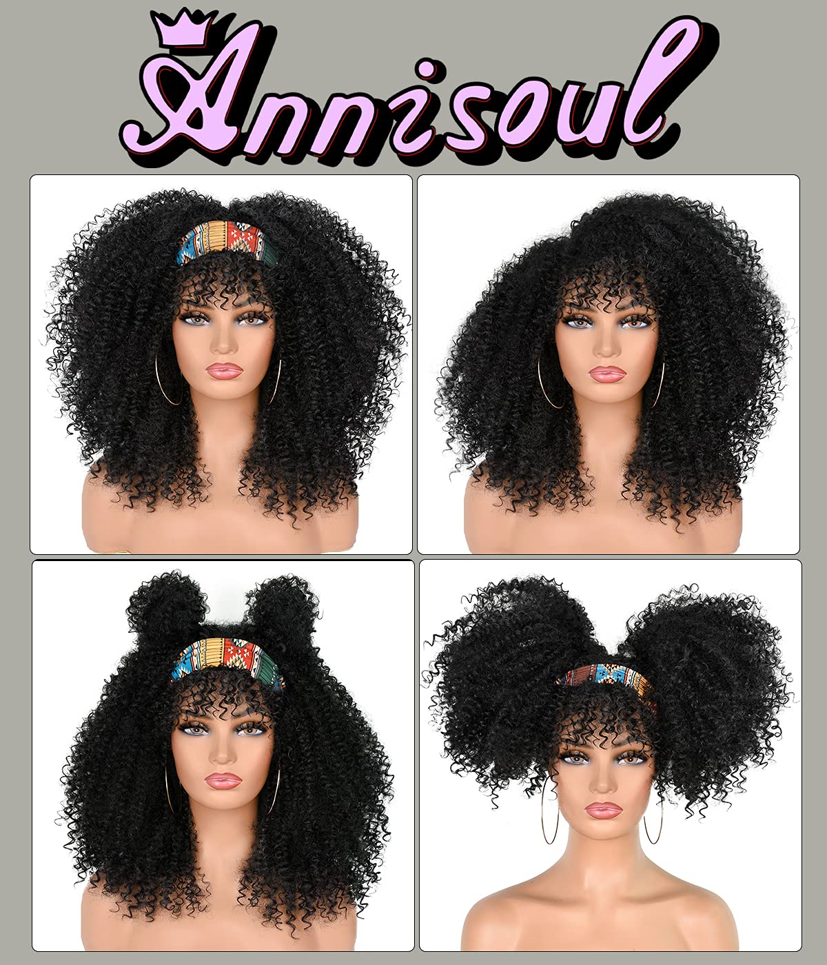 ANNISOUL Long Curly Wig 16inch with face-framing volume and bounce