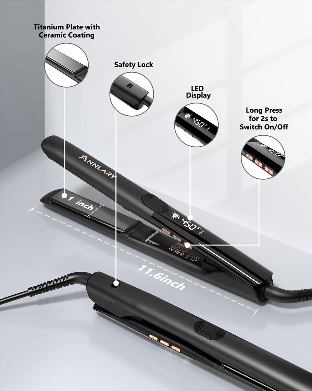 ANNLARY titanium ceramic coating distributes heat evenly for smooth, glossy results