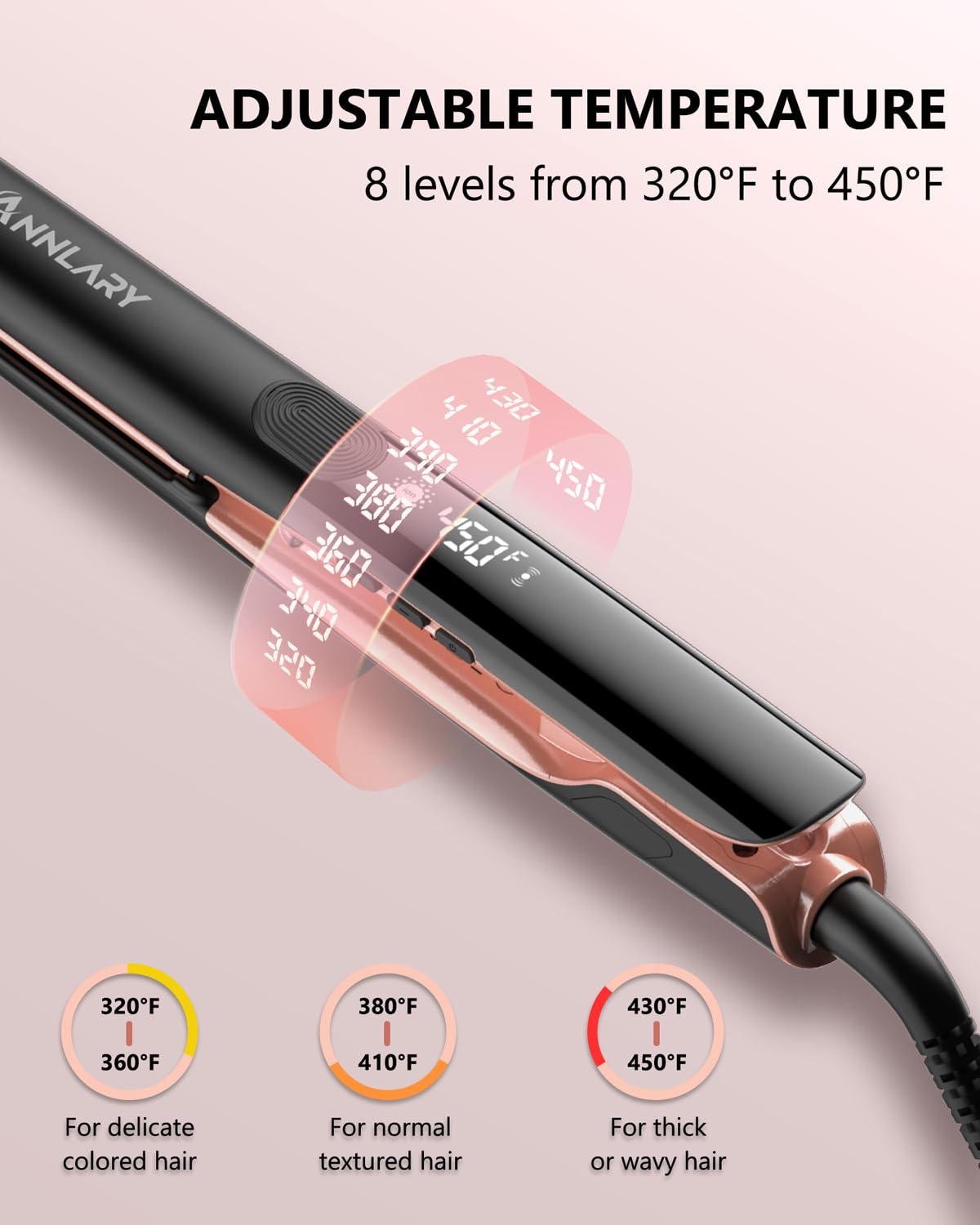ANNLARY 3D floating plates glide through hair for effortless styling.