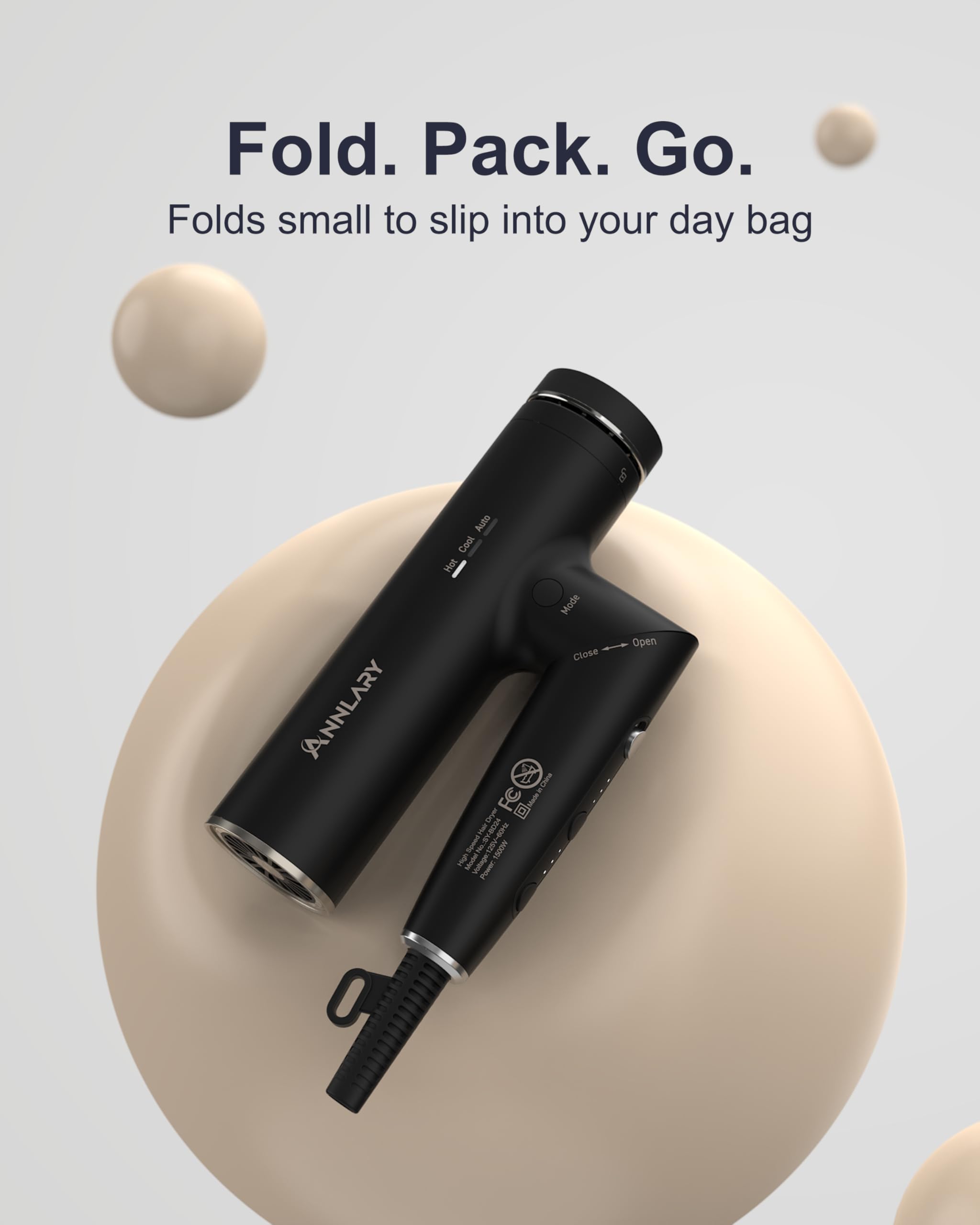 ANNLARY Hair Dryer with magnetic diffuser and concentrator attachments for versatile styling.