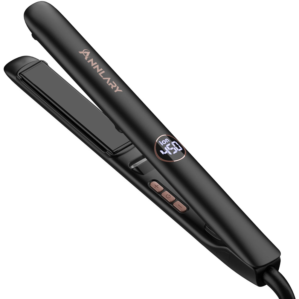 ANNLARY 1-inch flat iron close-up shows titanium ceramic plates for a smooth glide.