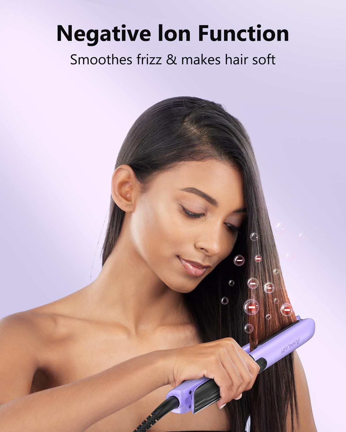 ANNLARY ionic technology closeup demonstrates frizz control.