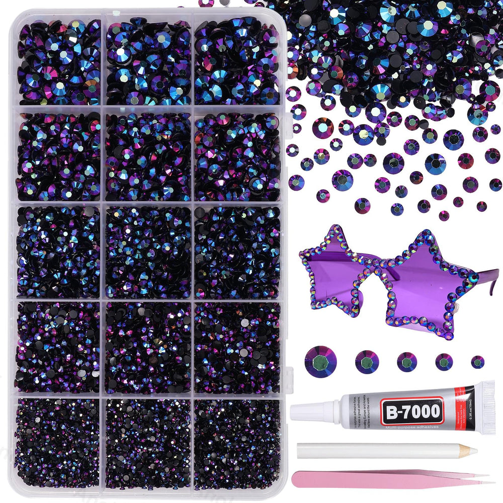 AnoleAir 12000pc black AB purple rhinestones kit for versatile bedazzling projects.