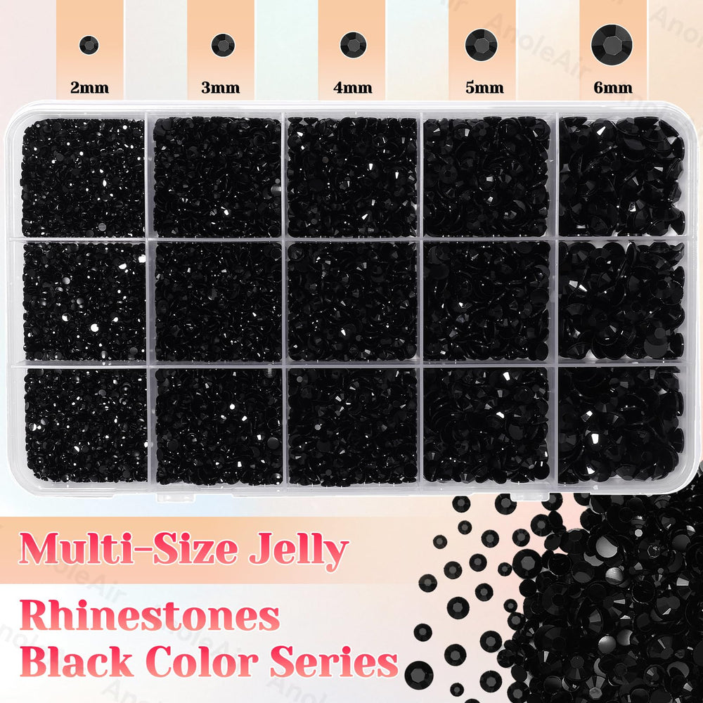 AnoleAir 2mm jelly rhinestones for precise detailing and black sparkle