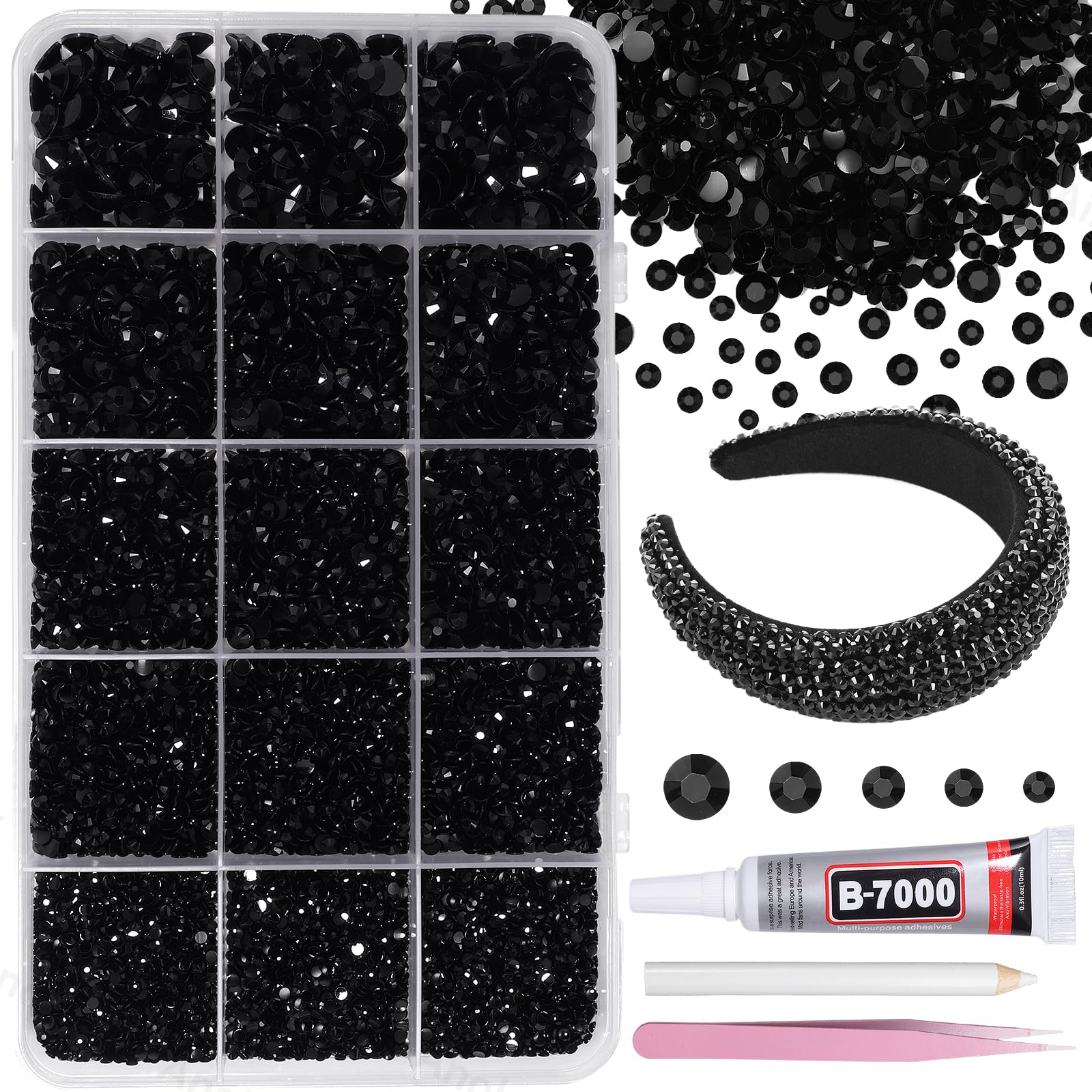 AnoleAir 12,000 black rhinestones kit with flatback gems for DIY crafts