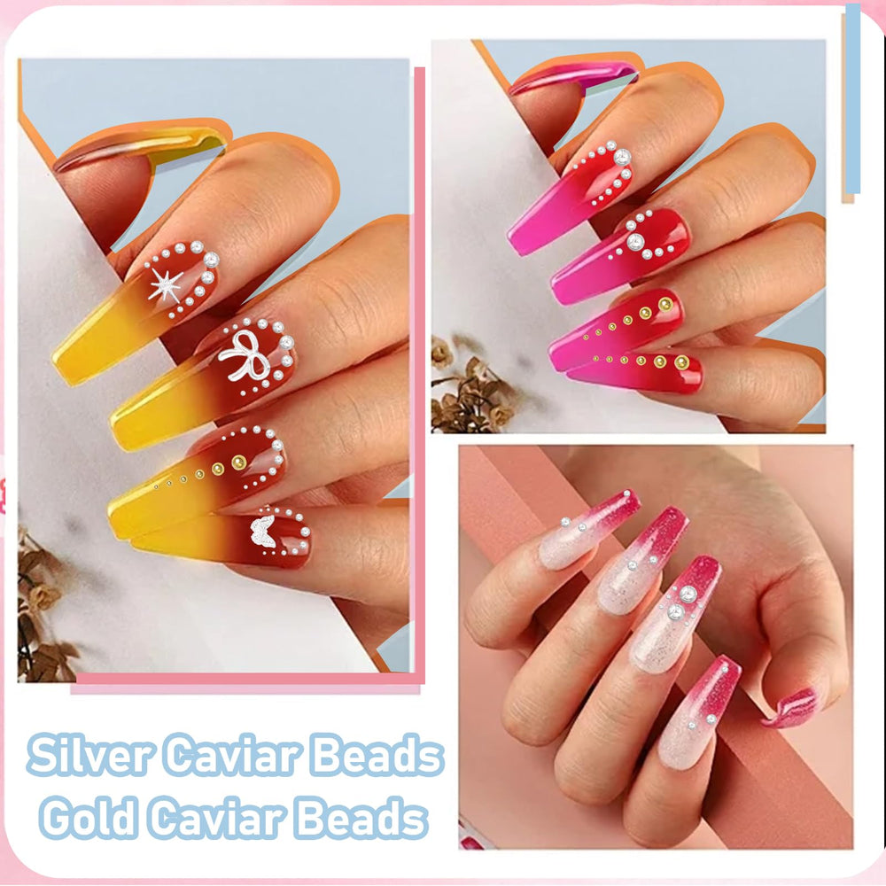 AnoleAir caviar beads on nails with shimmering design ideas.