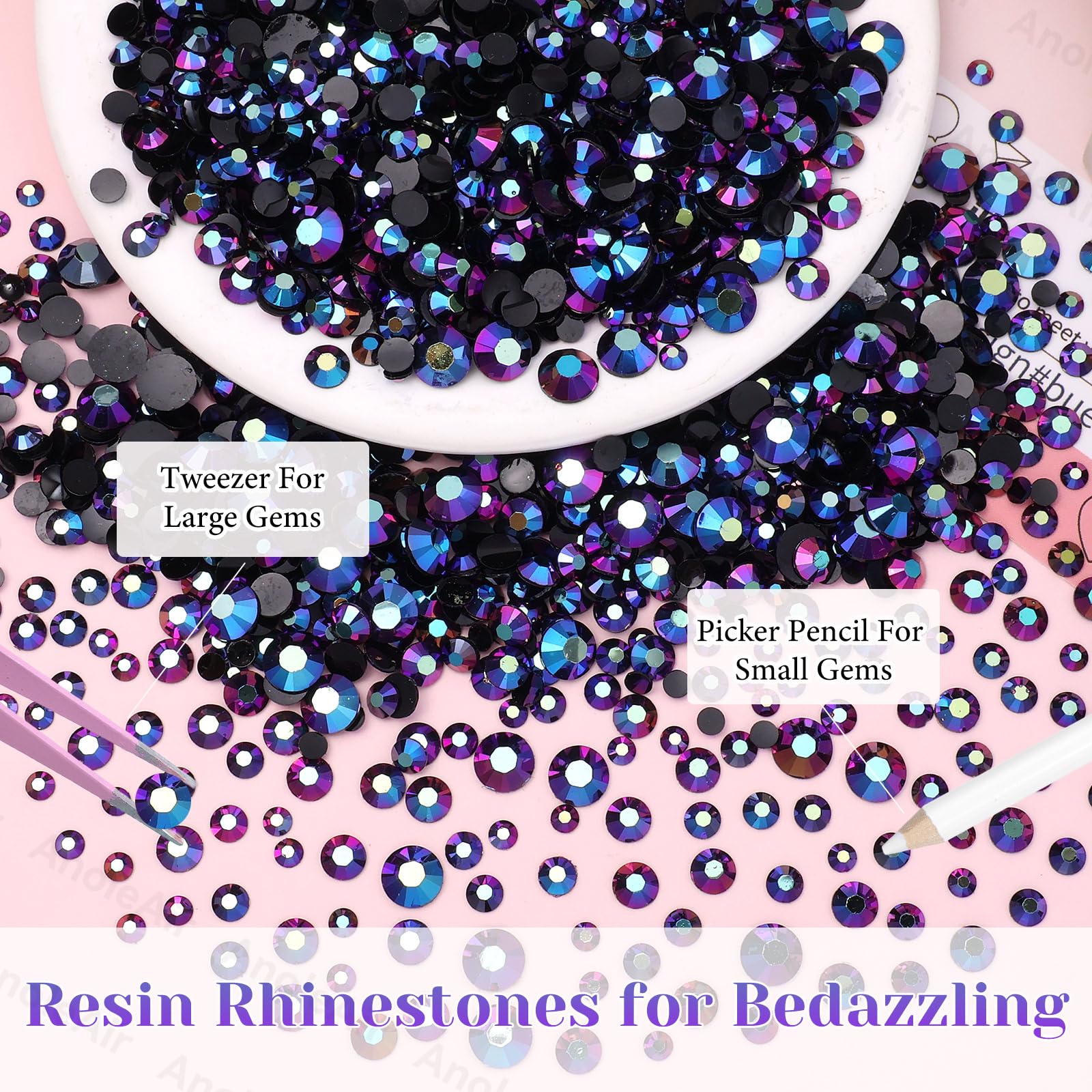 AnoleAir glossy resin rhinestones catch light with a radiant finish.