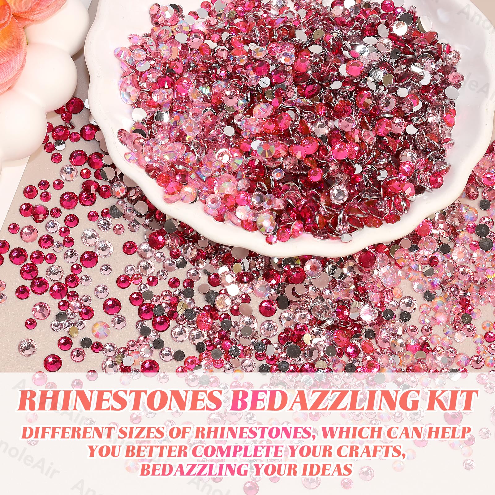 AnoleAir kit brillo resina rosadas 3-5 mm, herramientas para aplicar gemas con facilidad.