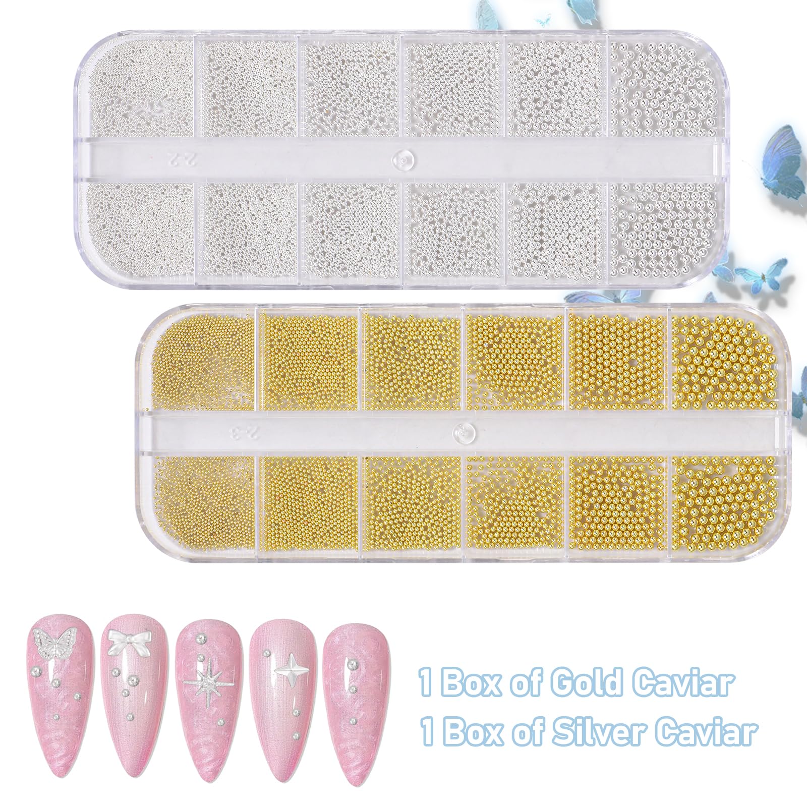 AnoleAir caviar beads applied on nails for creative designs.