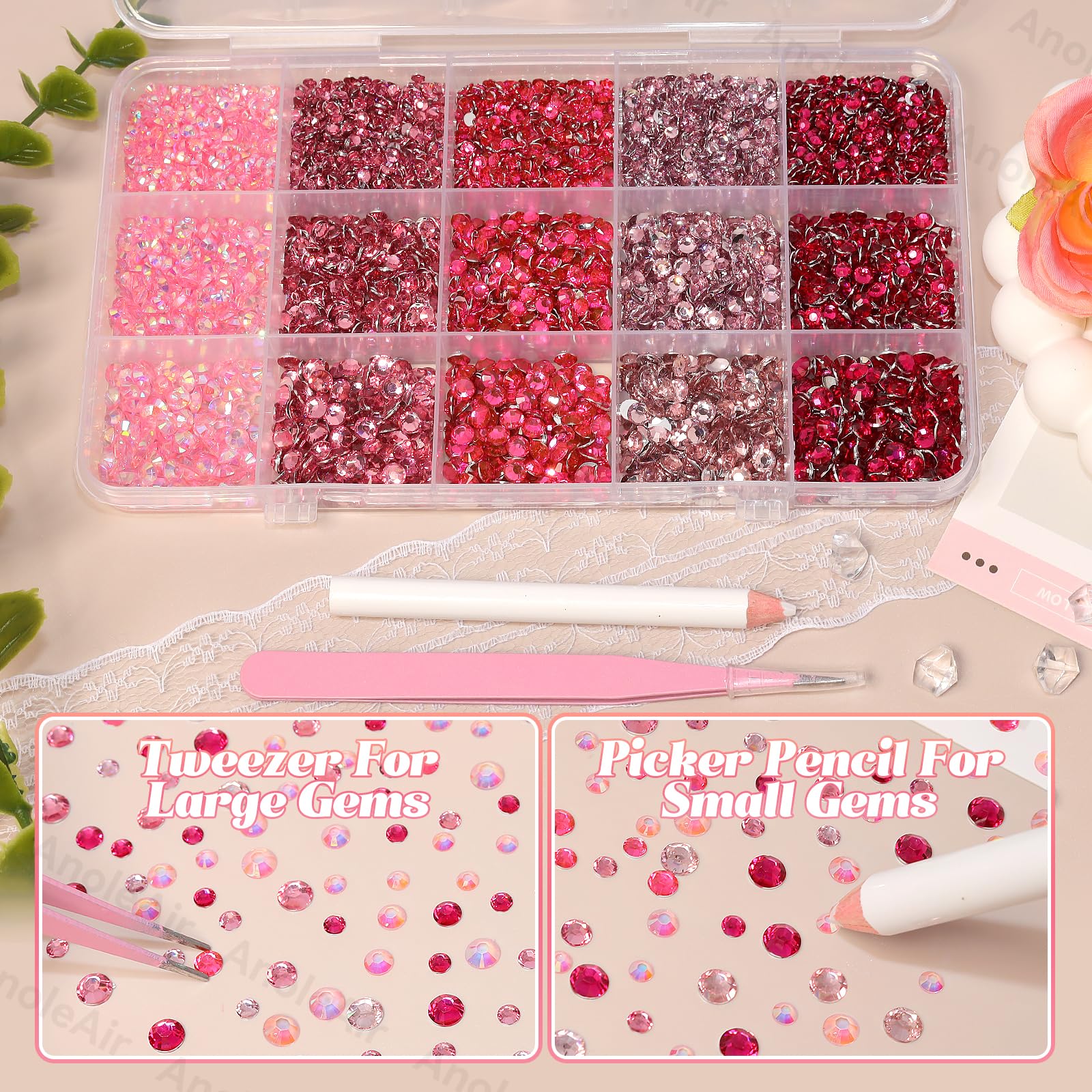 AnoleAir piedras rosadas para vasos decorativos, resina translúcida y acabado brillante.