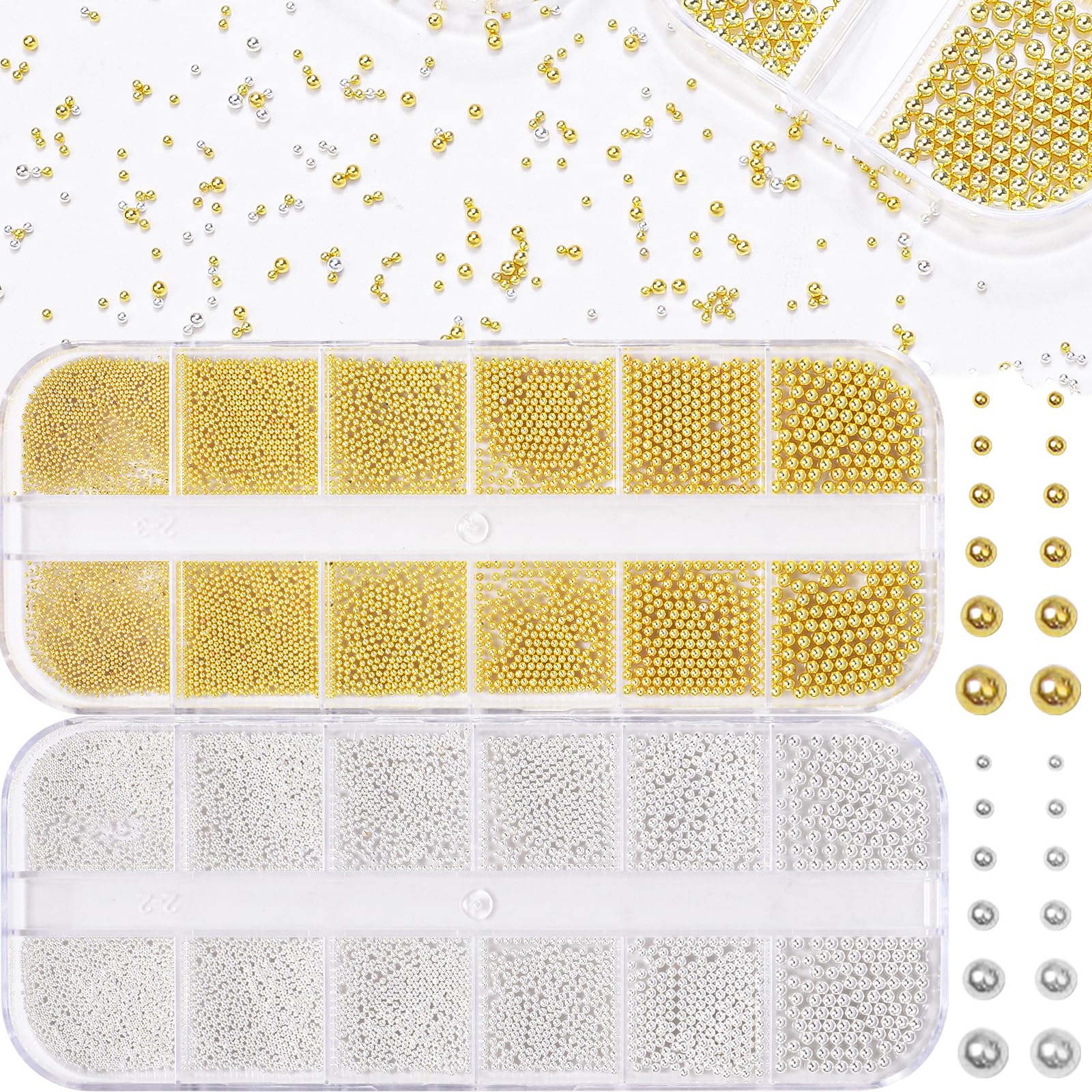 AnoleAir packaging of silver and gold caviar beads for elegant nail art.