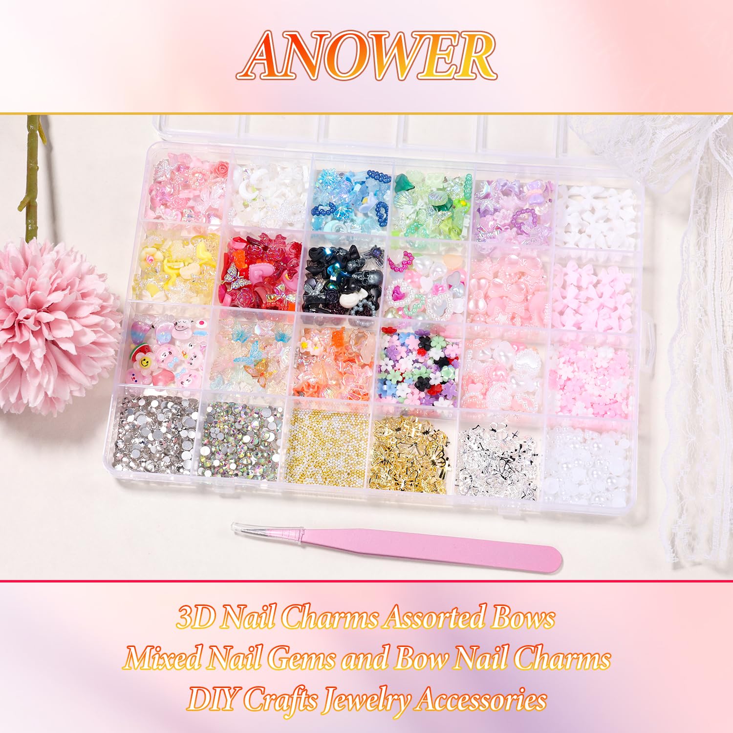 Anower 3D nail charms bow creates cute, playful nail accents