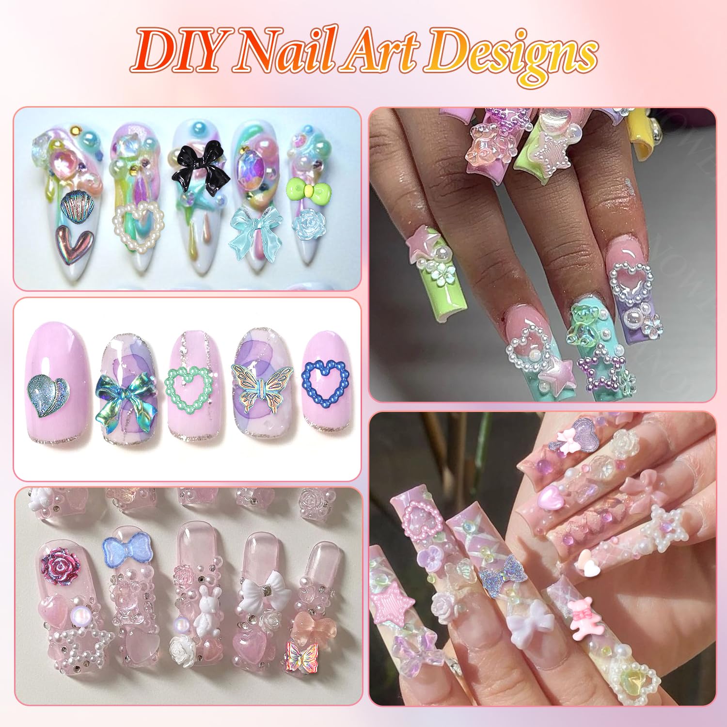 Anower pearls and silver-gold beads enhance luxe nail designs