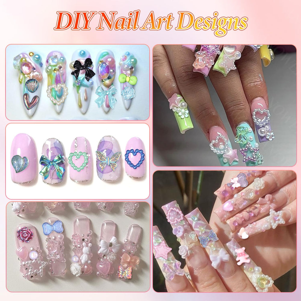 Anower pearls and silver-gold beads enhance luxe nail designs