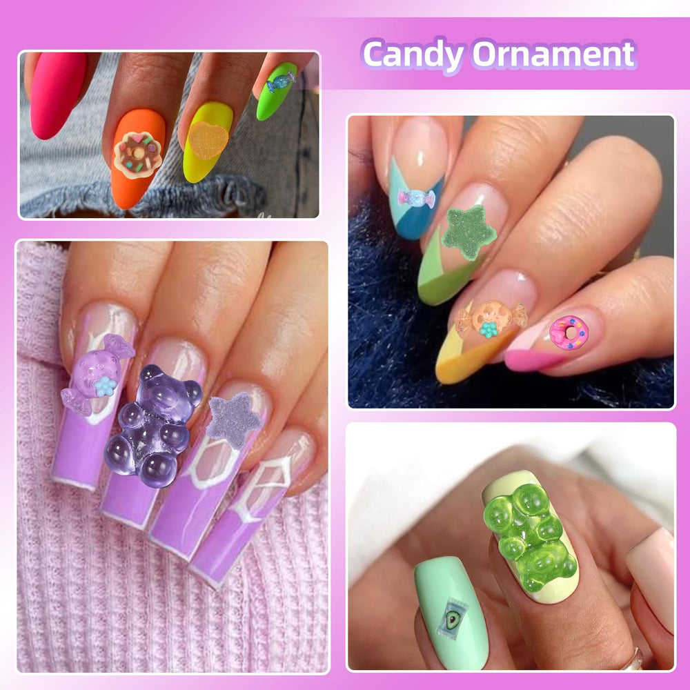Anower star nail charms create focal points in glam nail art